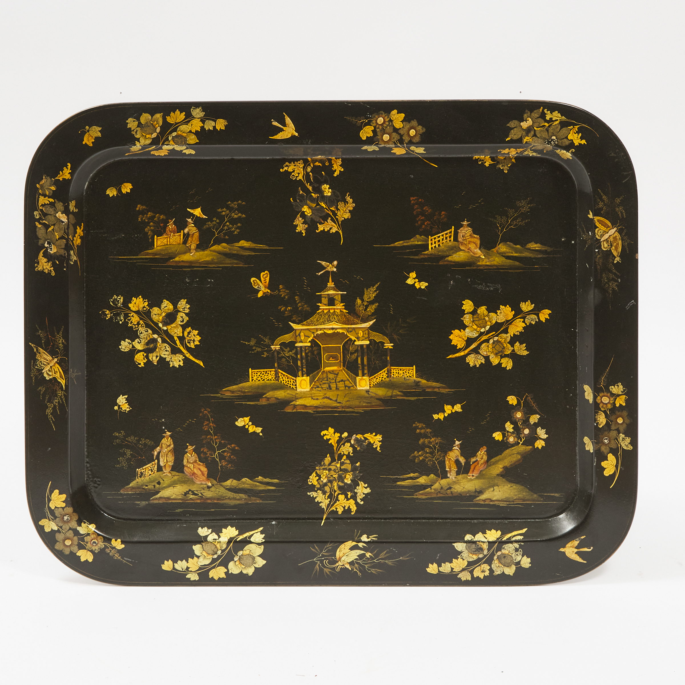 Regency Chinoiserie Decorated Black Lacquer Tea Tray, early 19th century