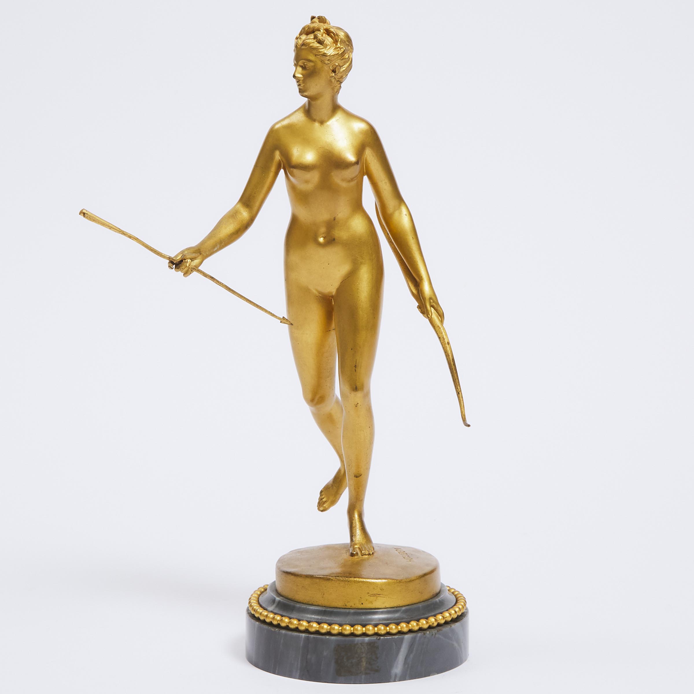 Barbedienne Gilt Bronze Figure of Diana, Goddess of the Hunt, after Houdon, late 19th century