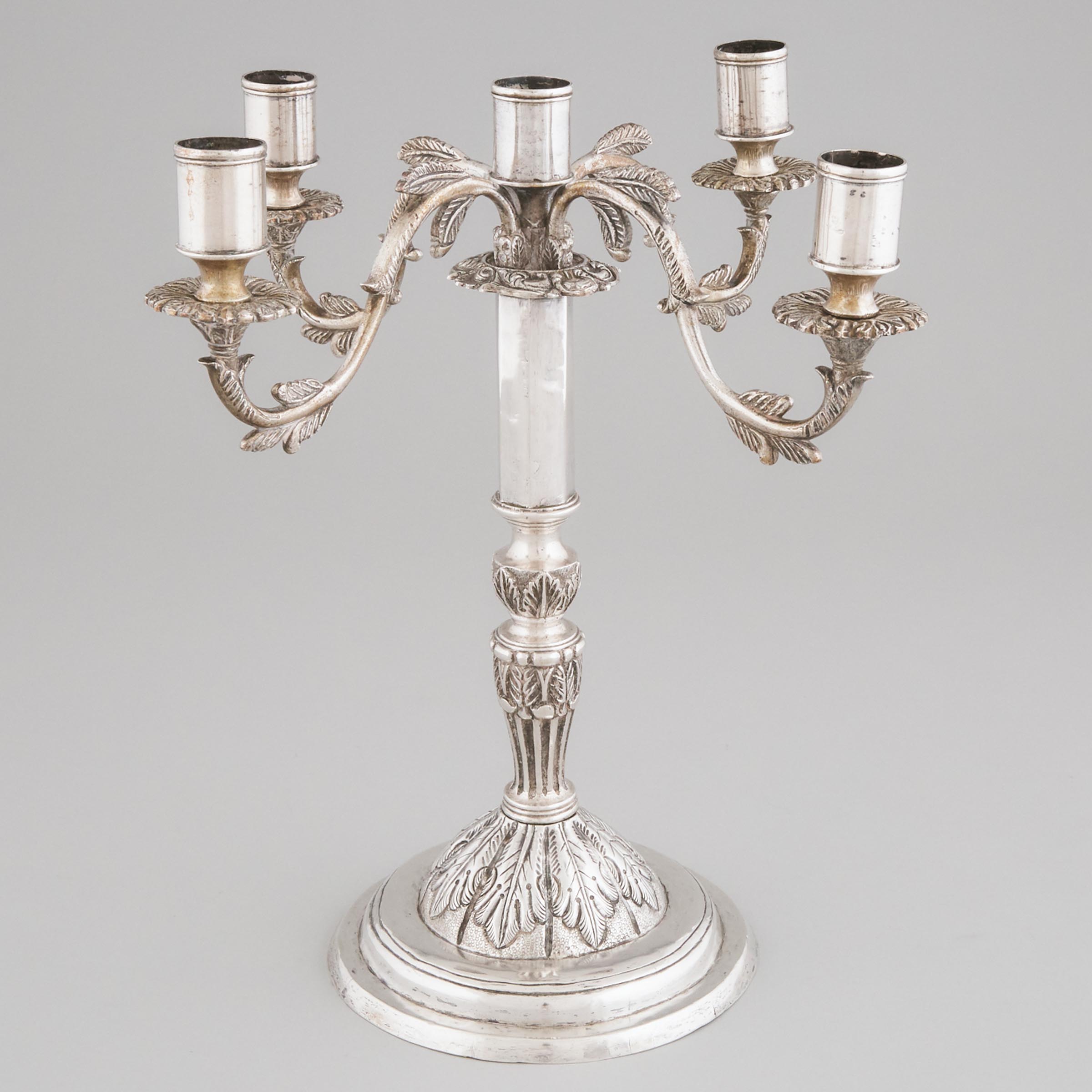 Peruvian Silver Five-Light Candelabrum, late 19th/early 20th century