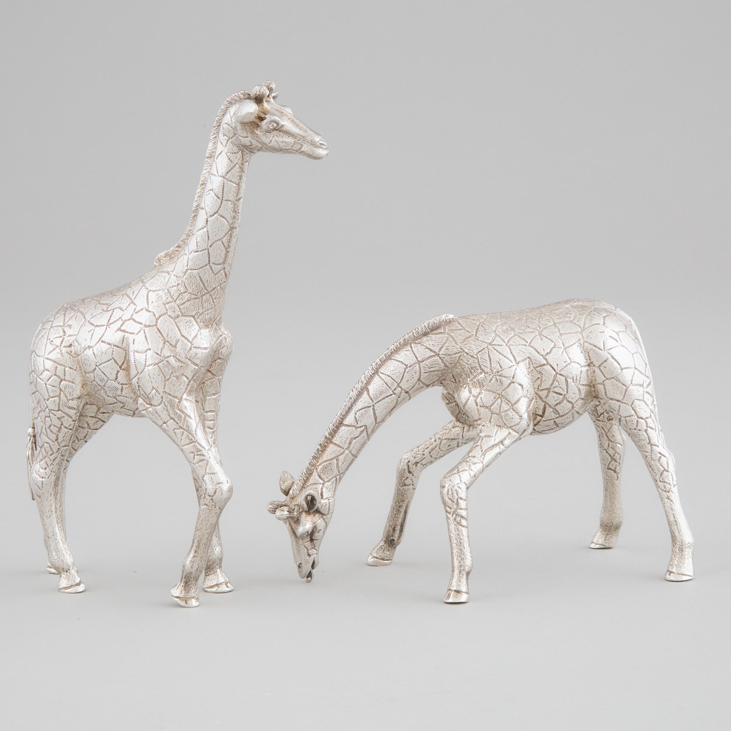 Two English Silver Models of Giraffes, Asprey & Co., London, 1997
