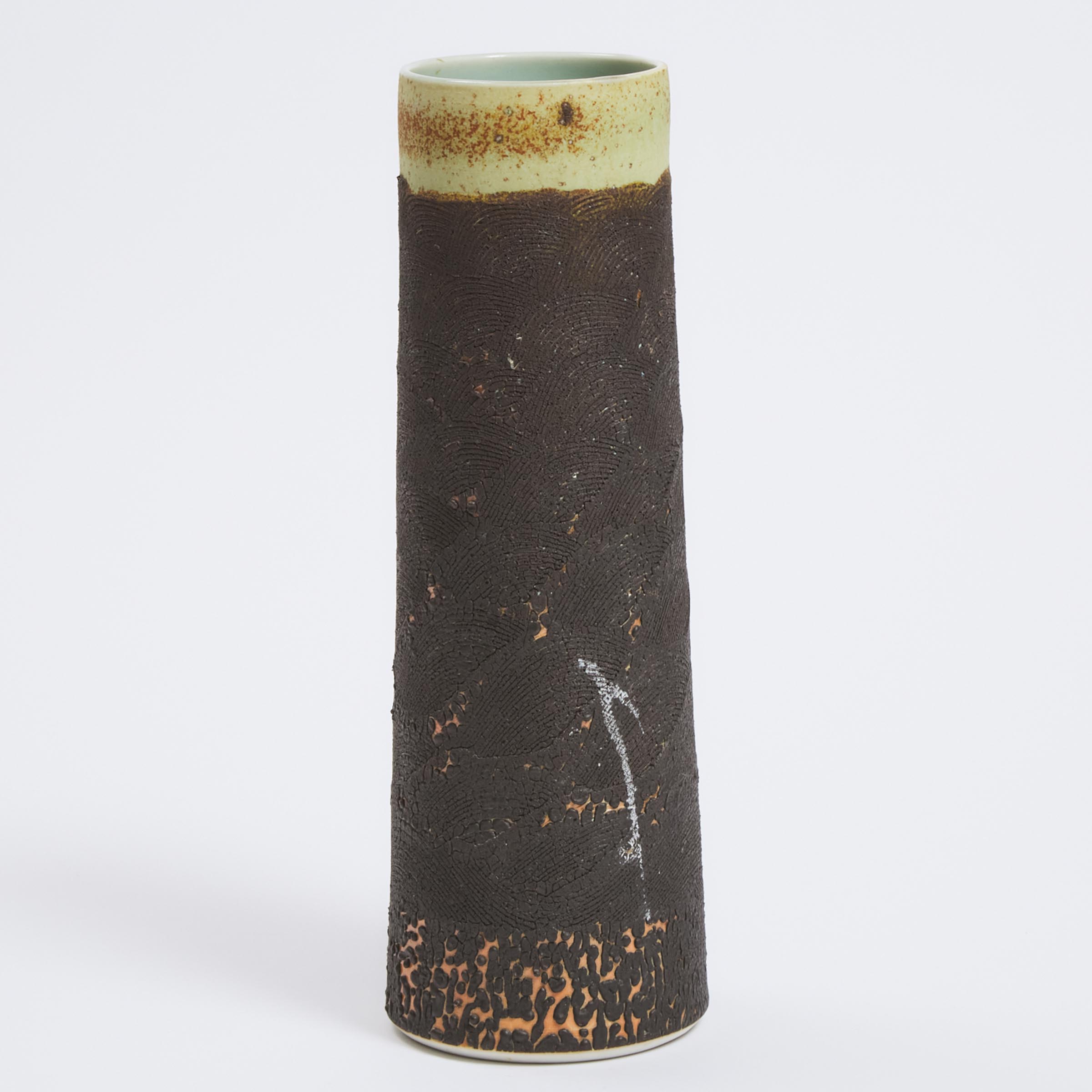 Harlan House (Canadian, b.1943), Celadon Glazed and Textured Vase, 2001
