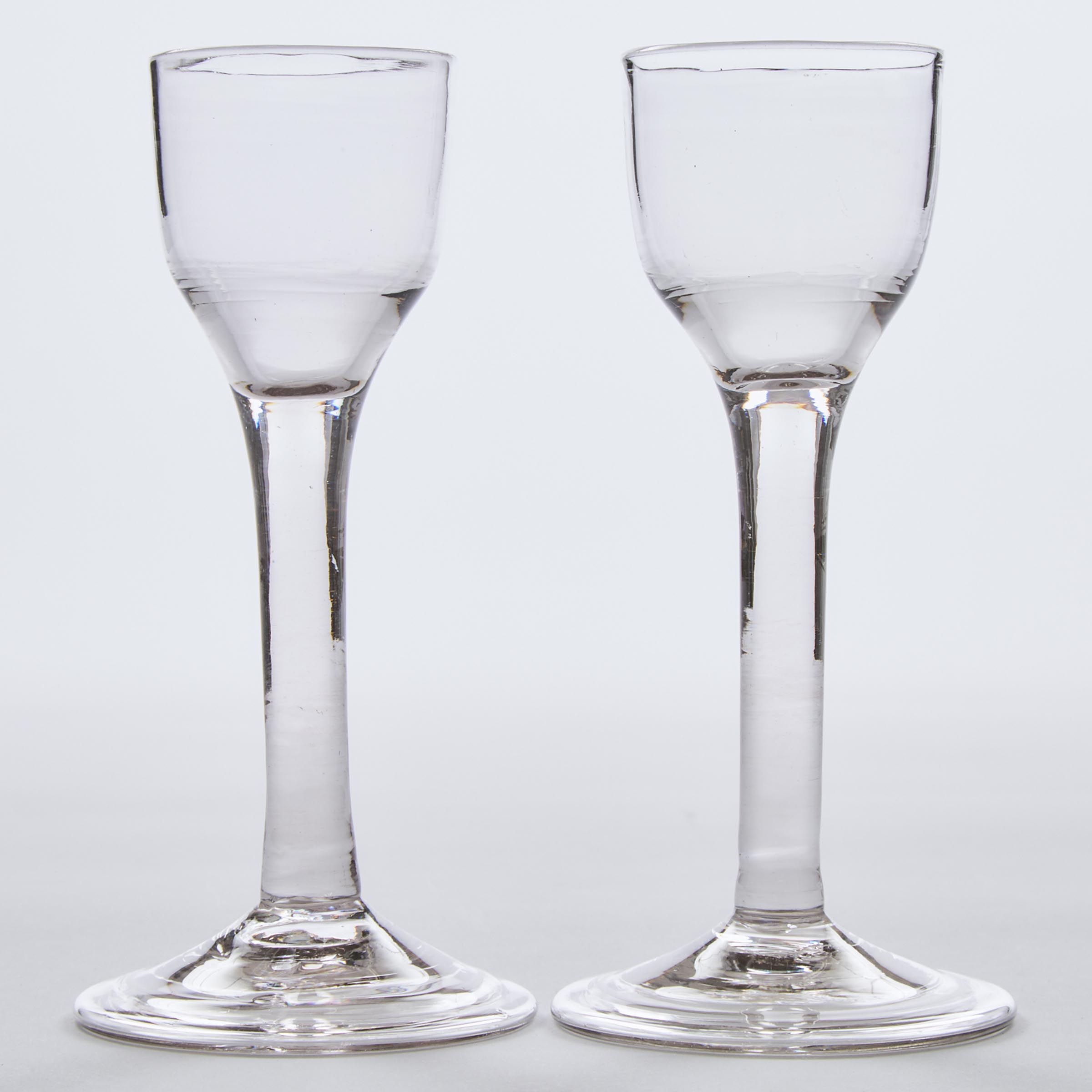 Pair of English Plain Stemmed Wine Glasses, mid-18th century