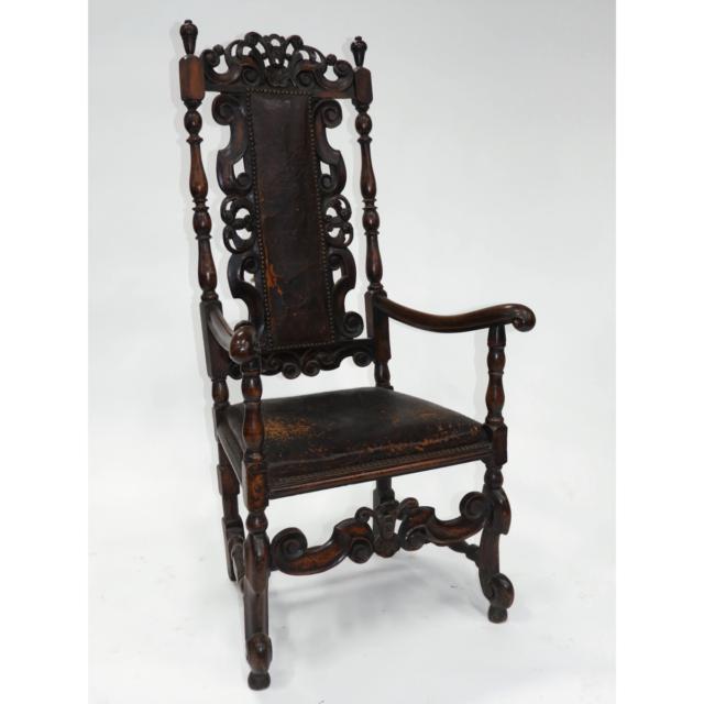 English Oak William and Mary Carved Armchair, c.1700