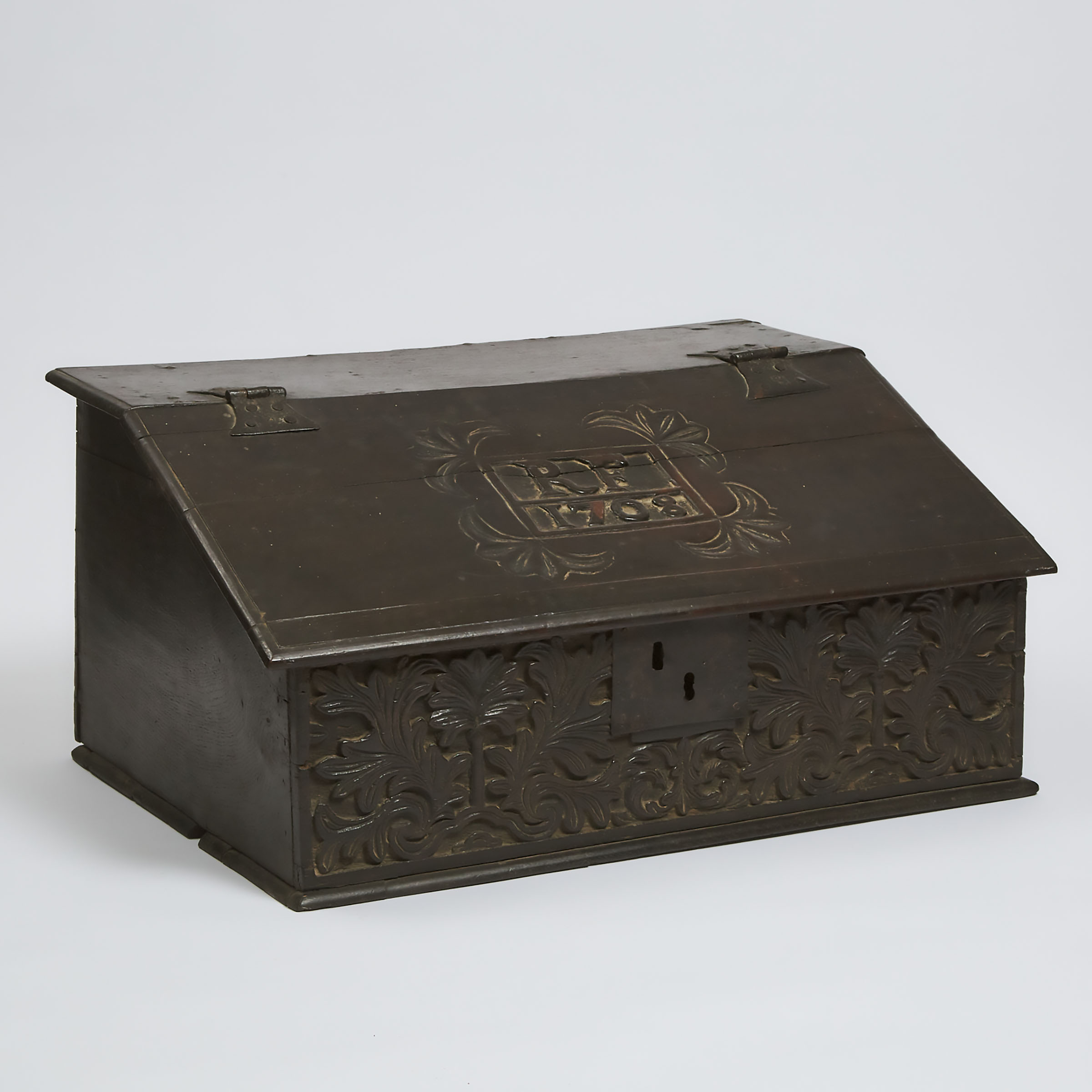 English Oak Slant Front Document Box, 1708