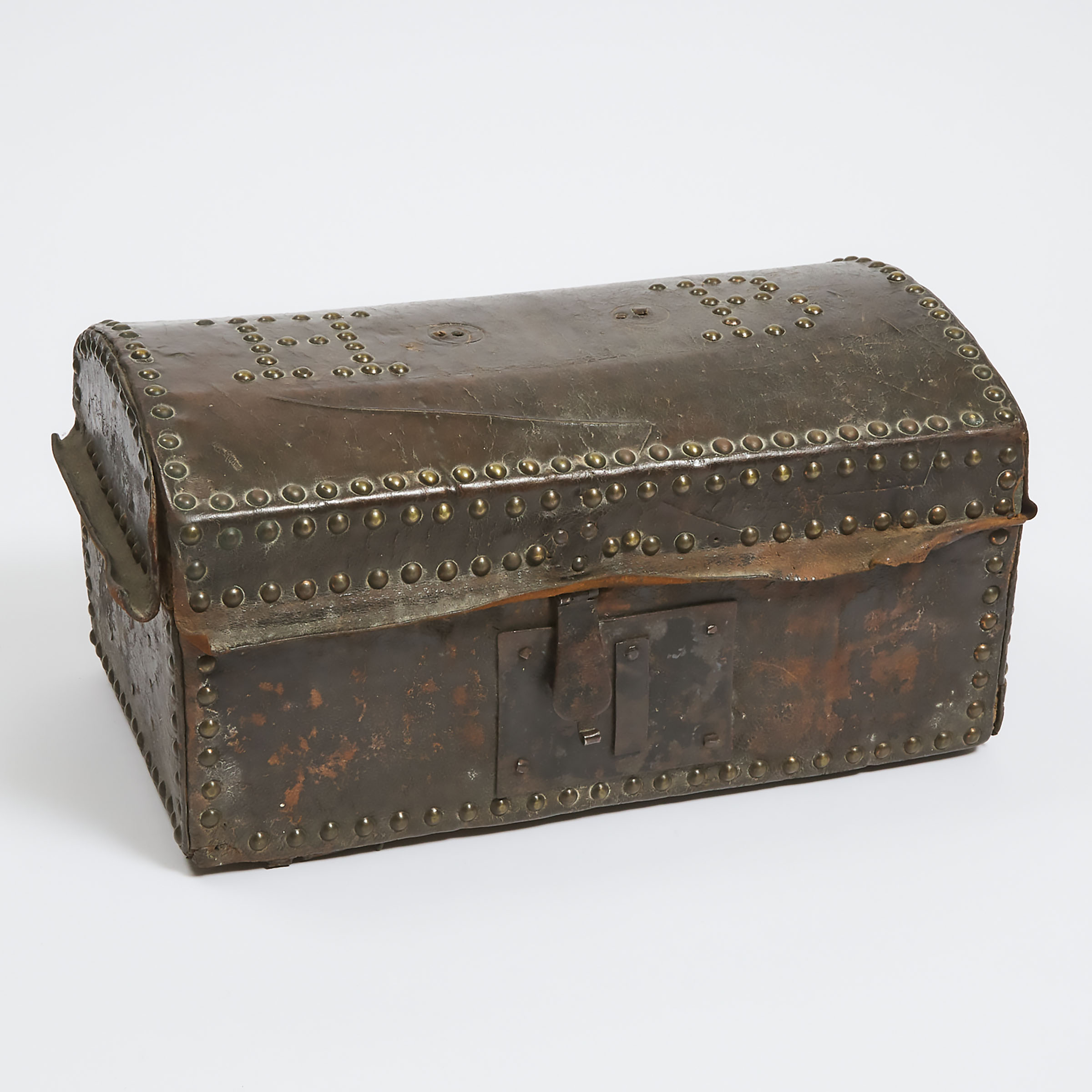 Englsh Dome Lidded Studded Leather Dispatch Box, 17th/early 18th century