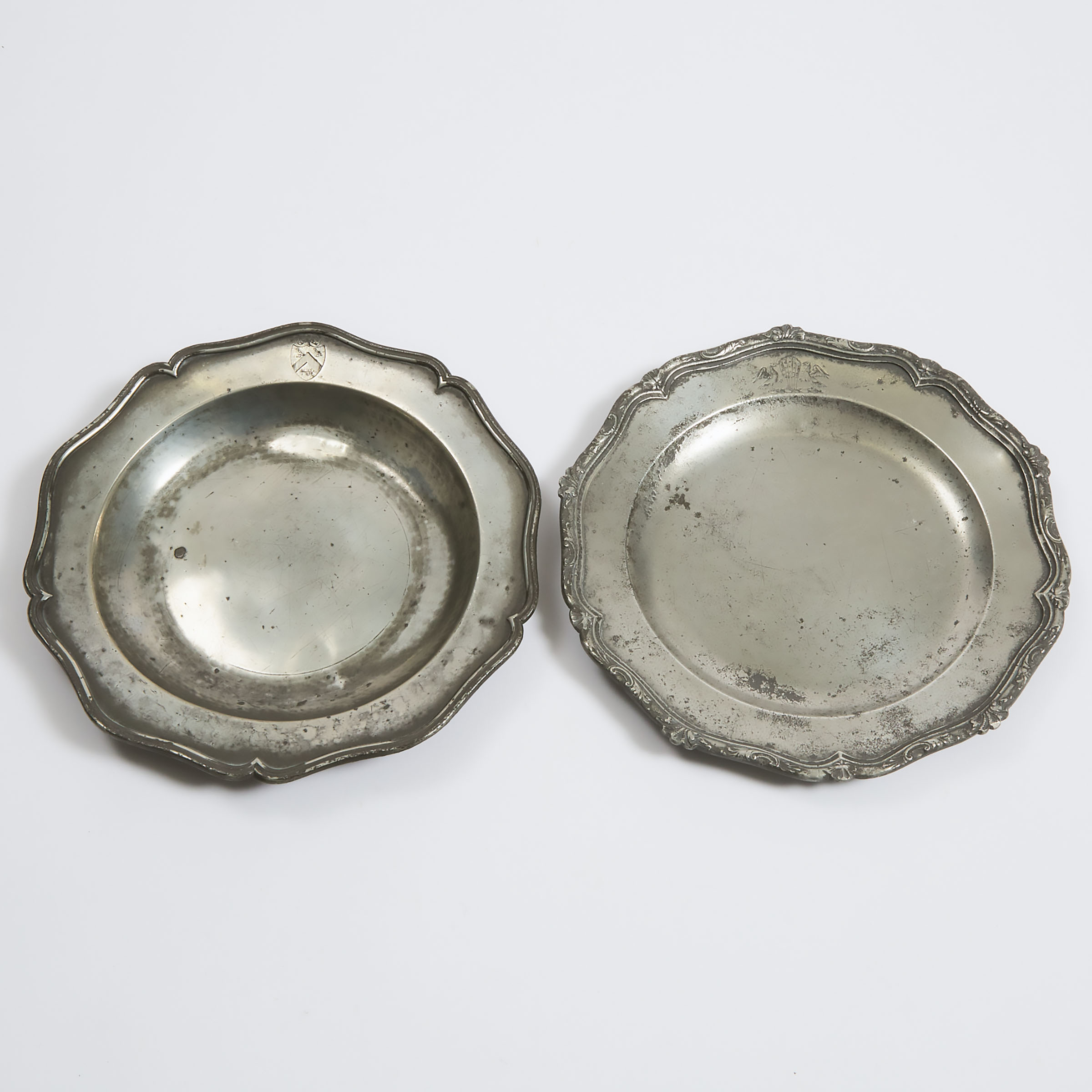 Two Englsih Pewter Wavy Edge Plates, London, early-mid 18th century