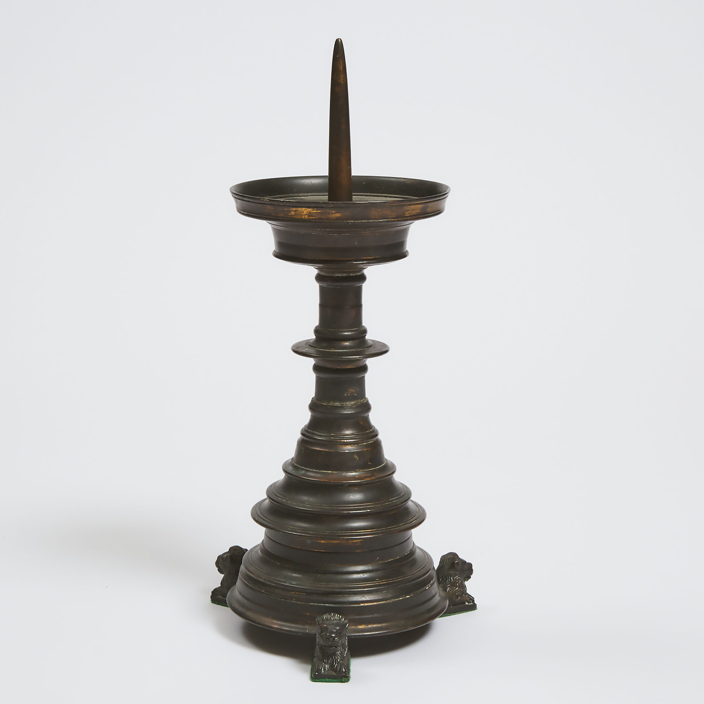 Netherlandish 17th Century Style Brass Pricket Candlestick, 19th century