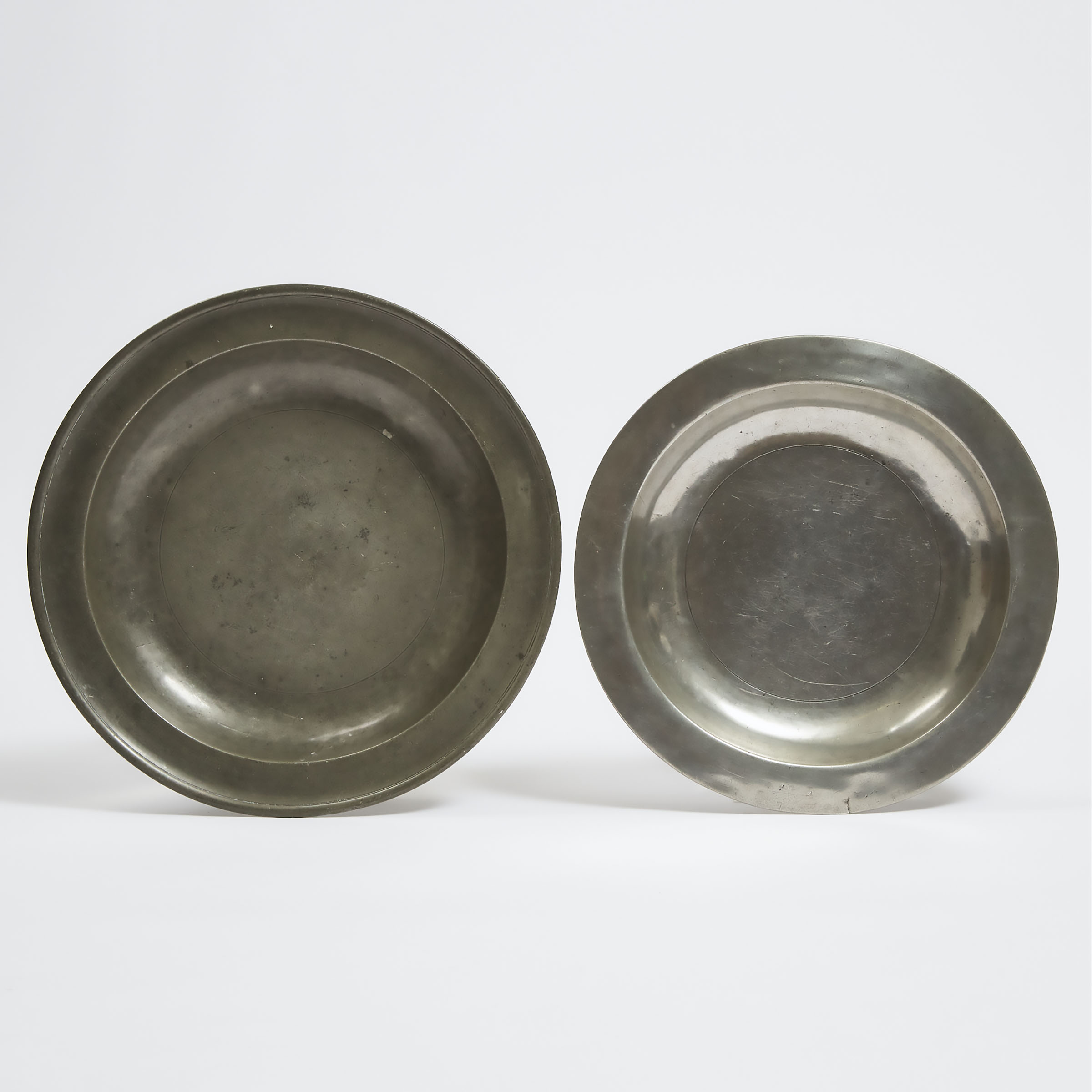 Two English Pewter Dishes, 17th and 18th centuries
