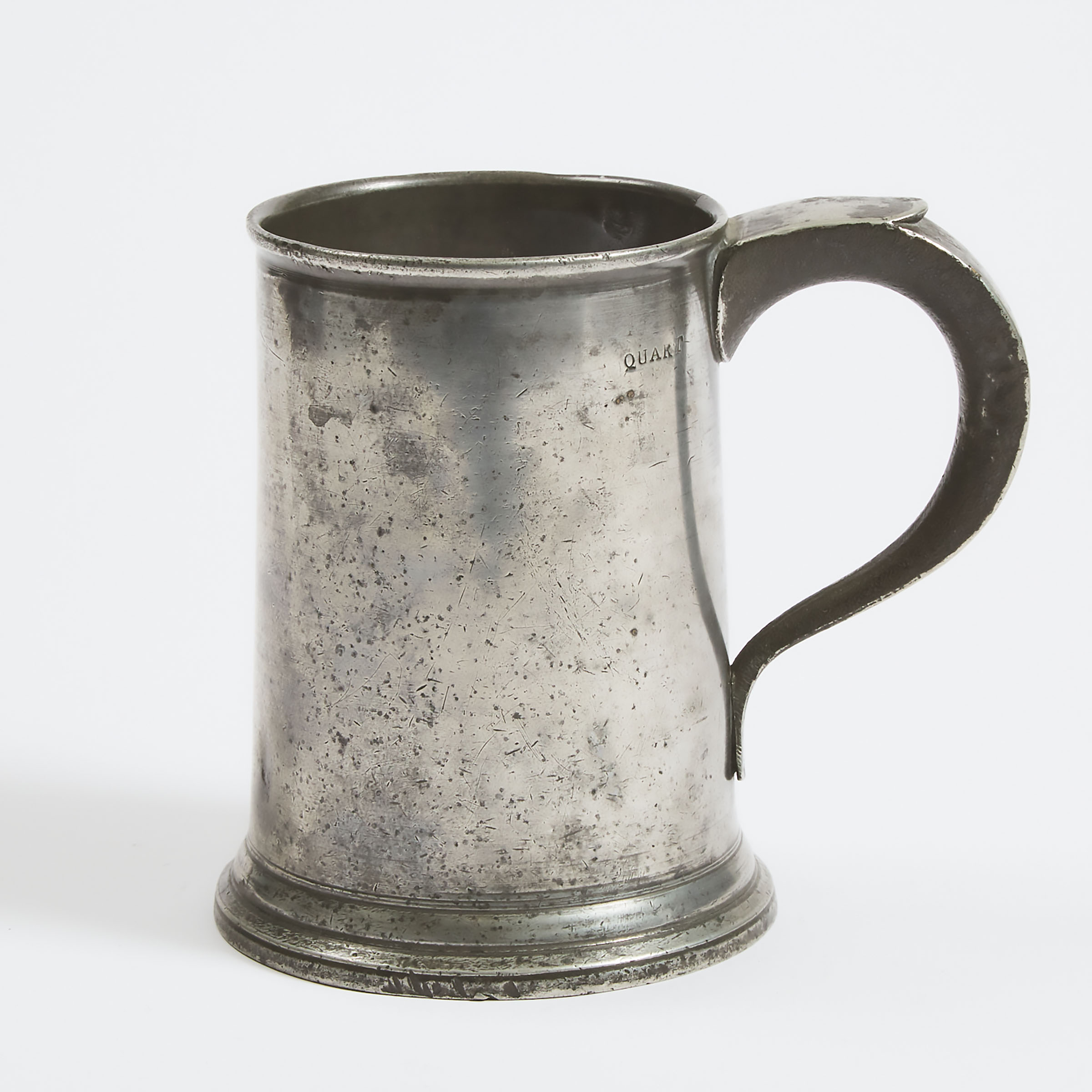English Pewter Straight Sided Quart Mug, Newcastle, late 18th century