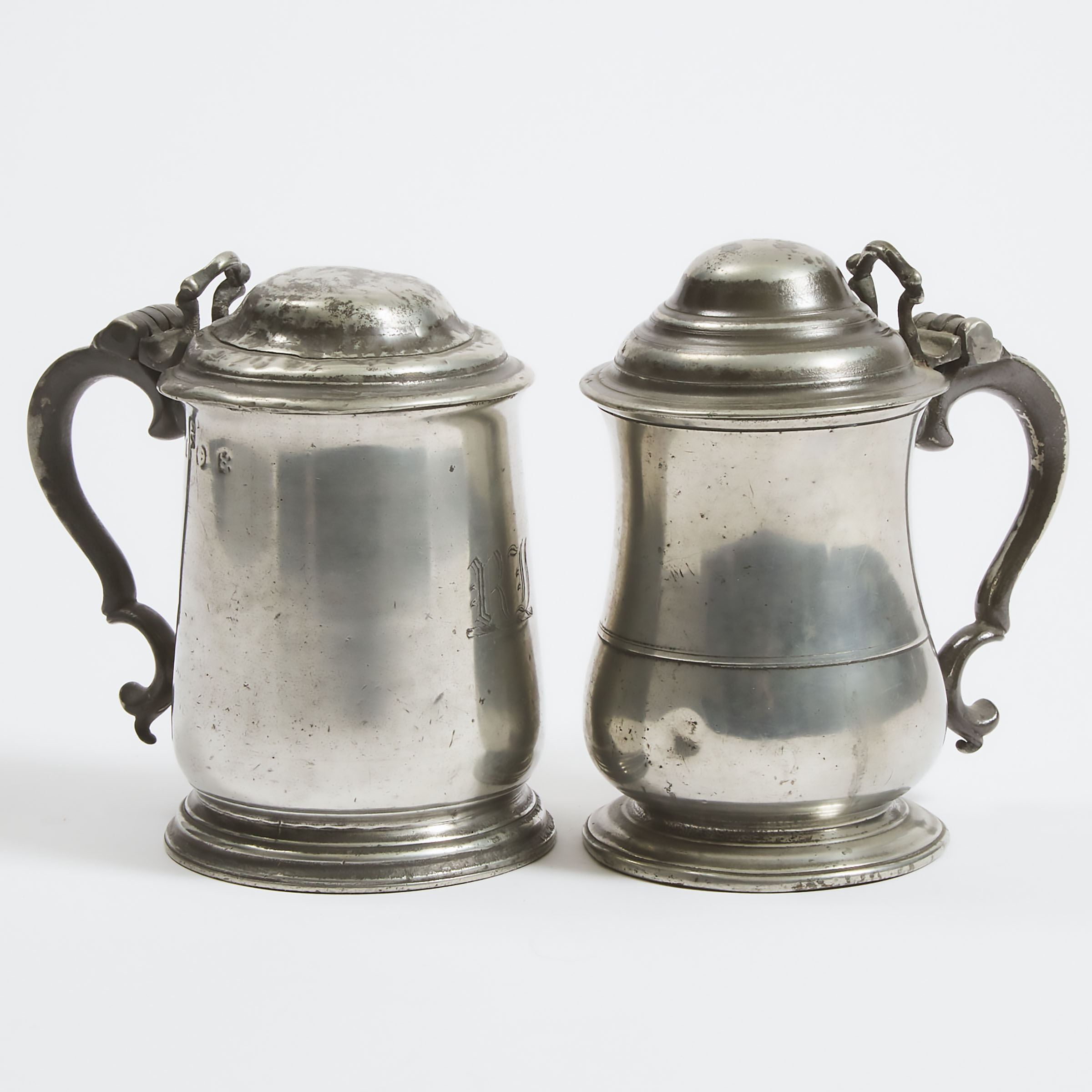 Two English Pewter Dome Lidded Tankards, late 18th/early 19th century
