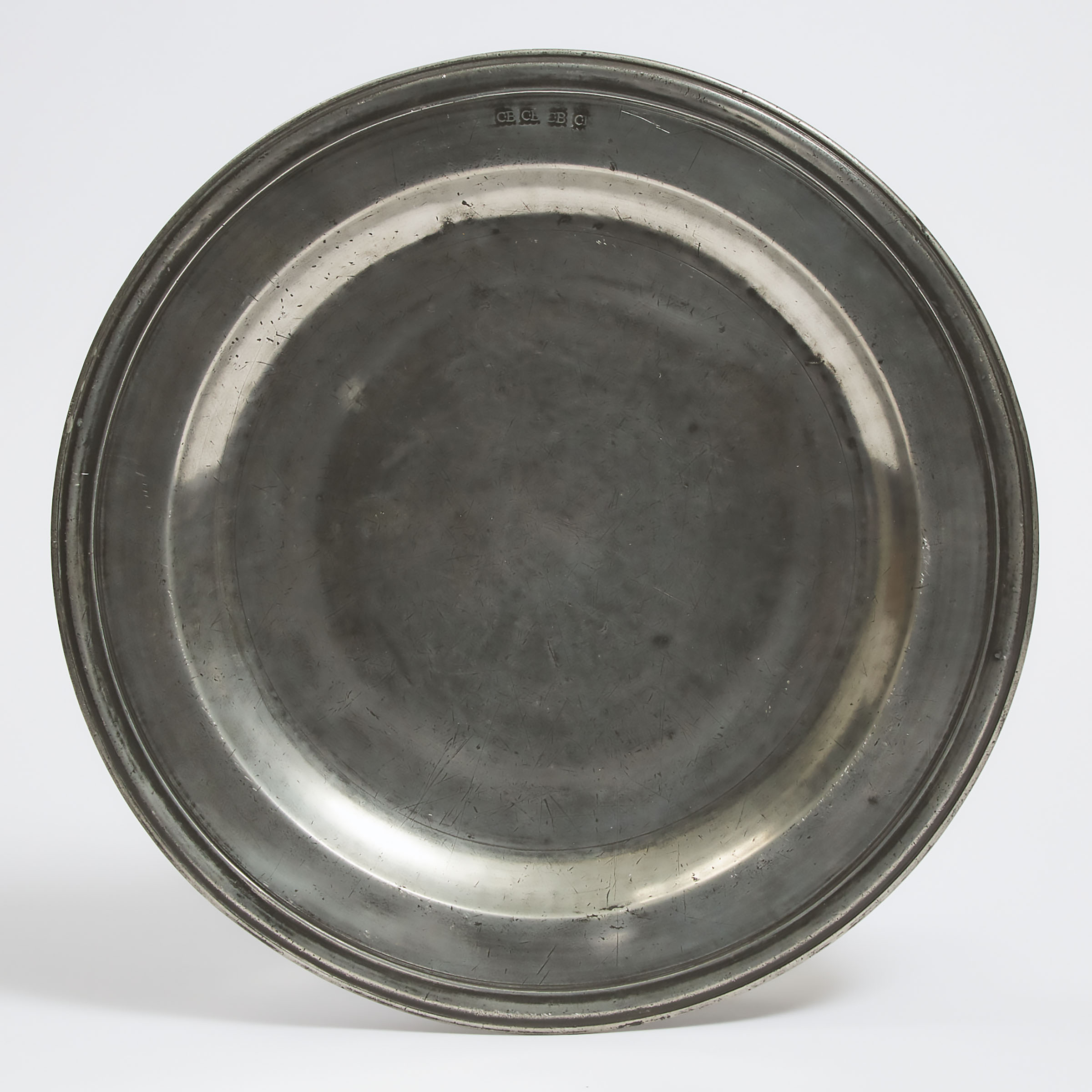 English Pewter Triple Reed Dish, Christopher Baldwin, Wigan, 1690-1725