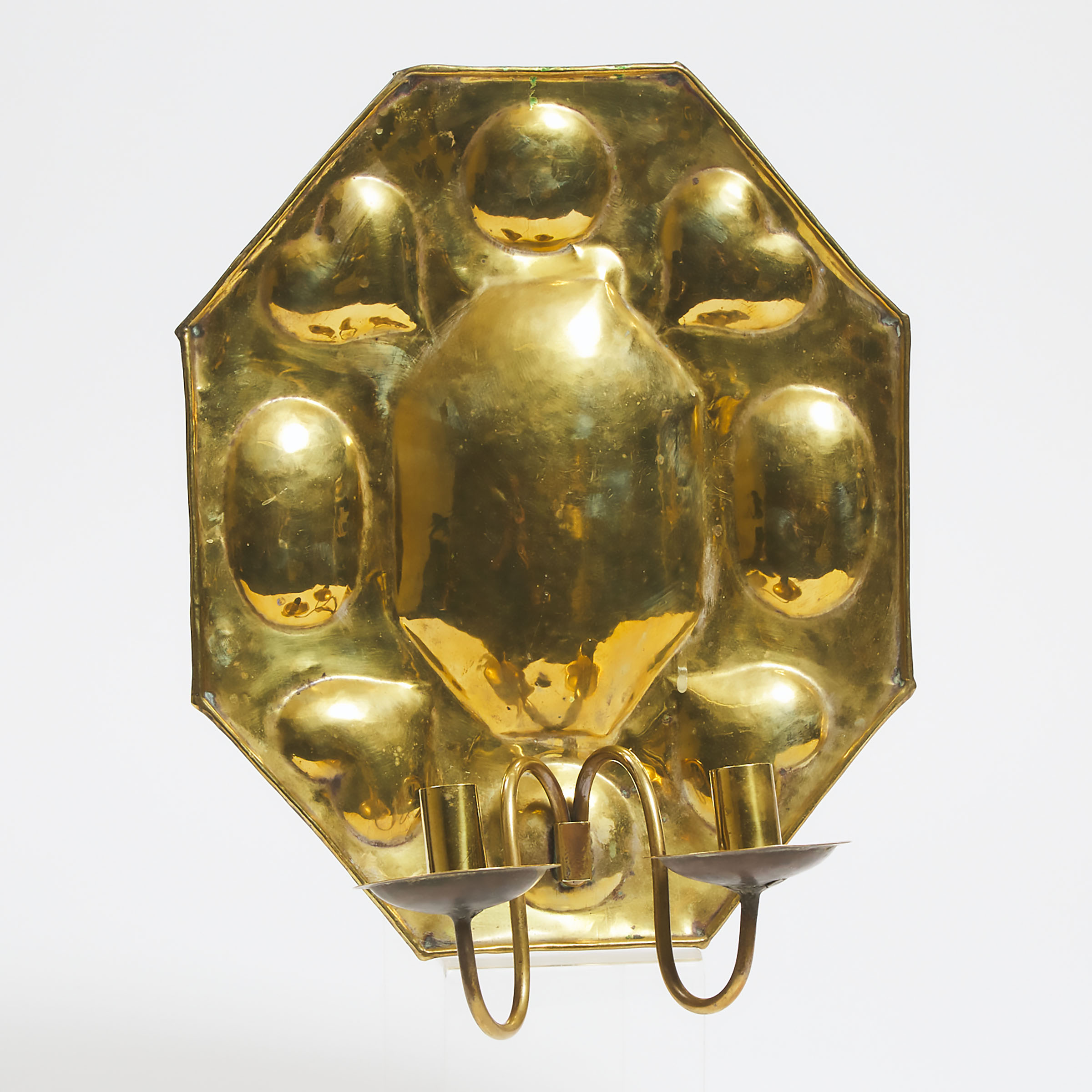 Dutch Brass Repousée Two Light Wall Sconce, mid 18th century