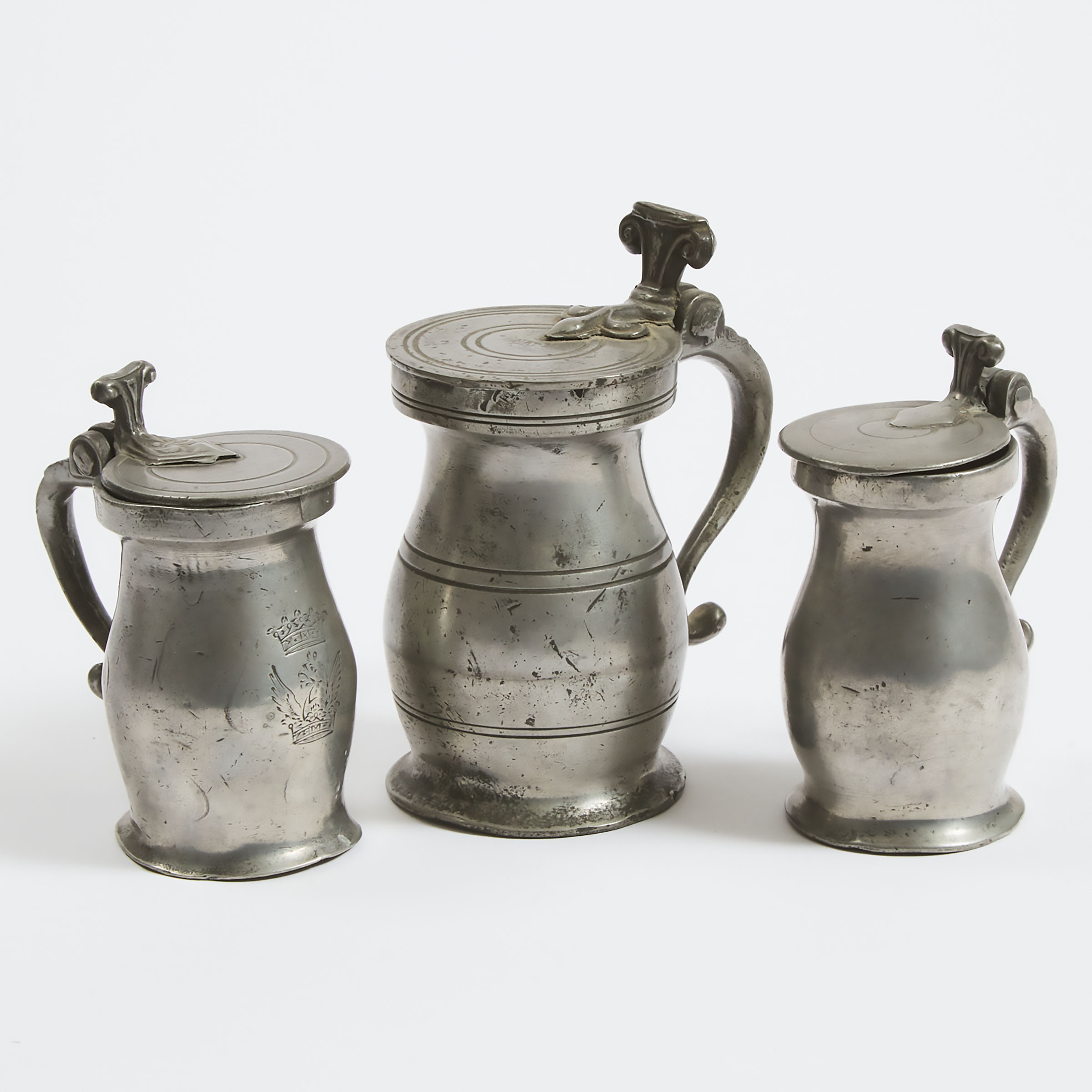 Three English Pewter Baluster Form Wine Measures,18th century