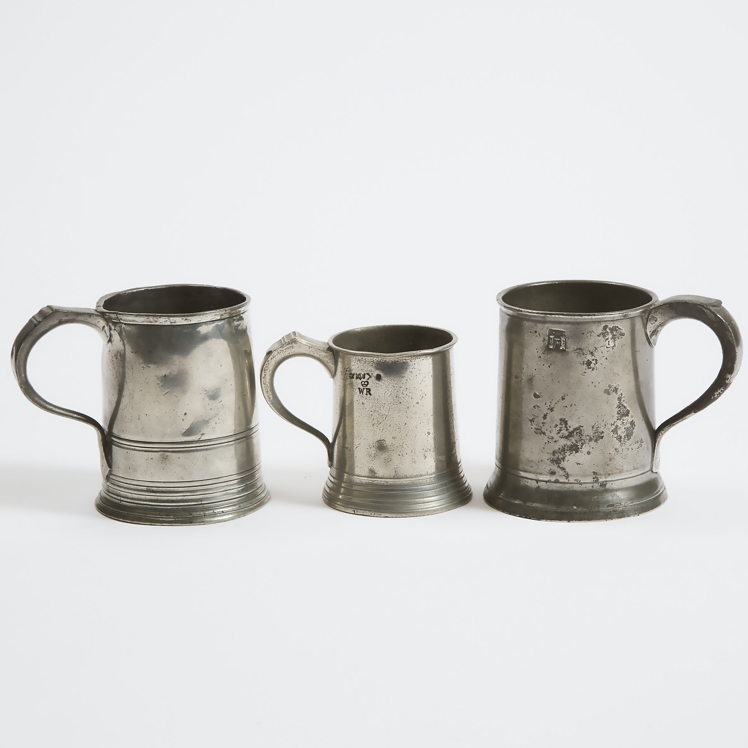 Three English Pewter Mugs, 18th and 19th centuries