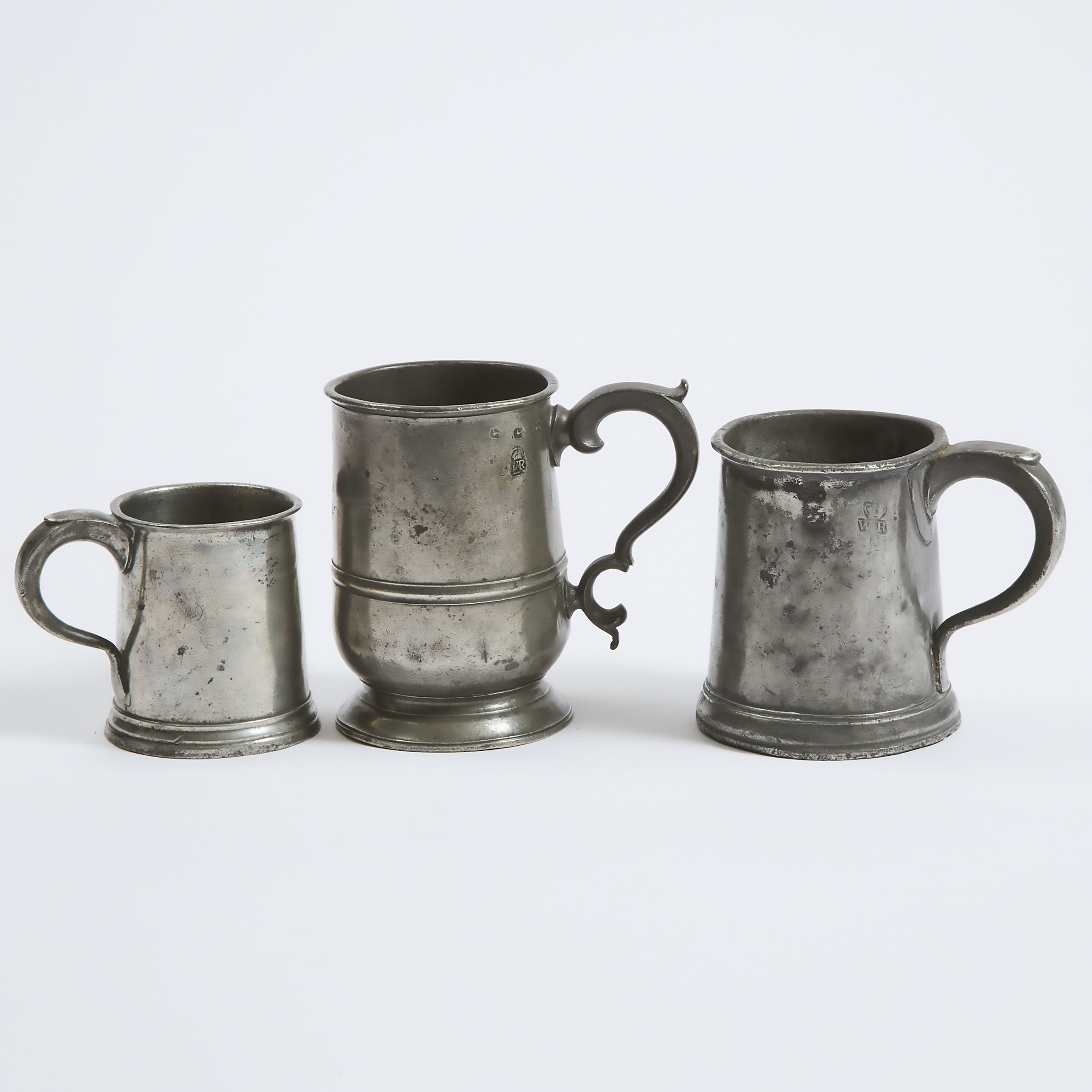 Three English Pewter Mugs, London,  18th and 19th centuries