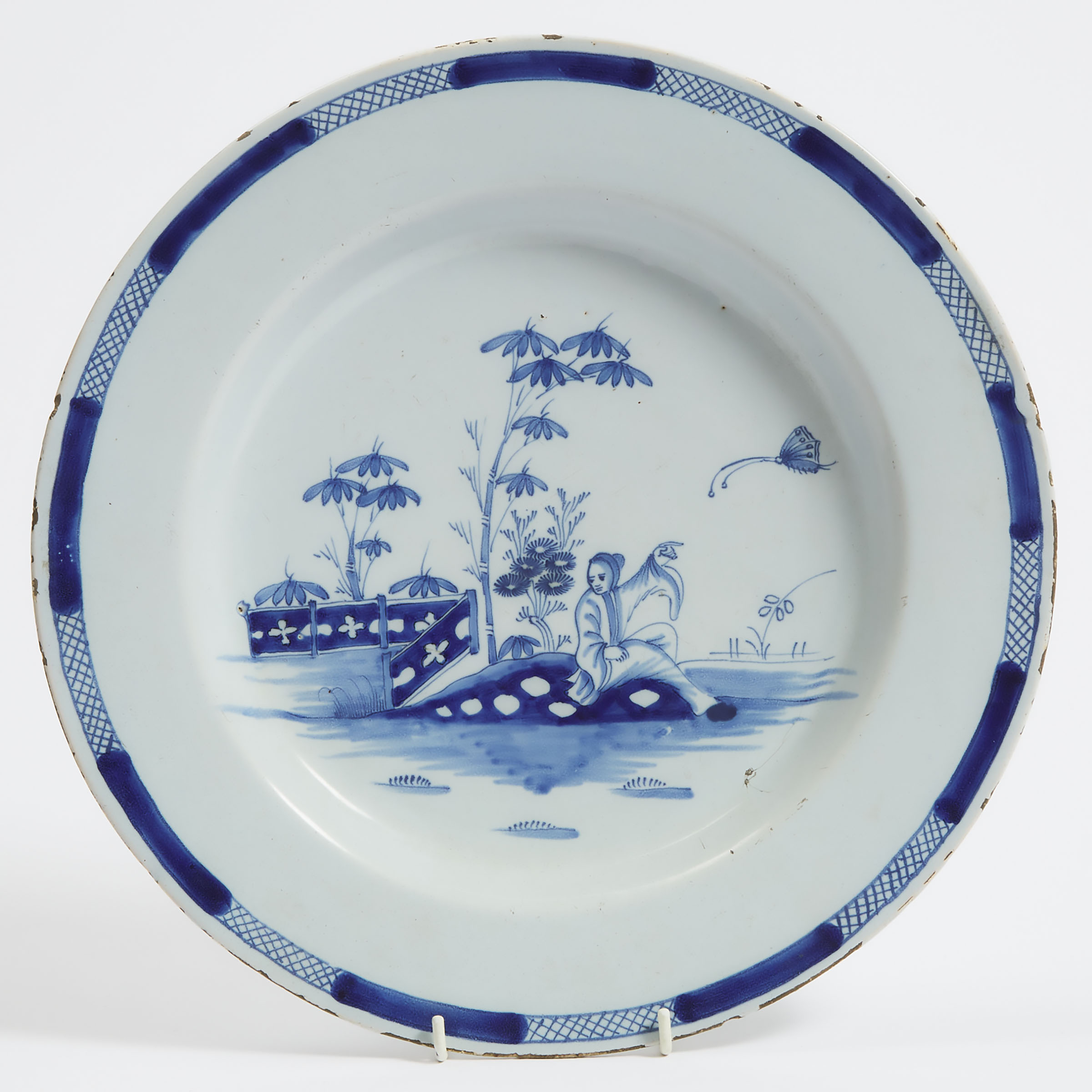 English Delft Blue and White Chinoiserie Charger, mid 18th century