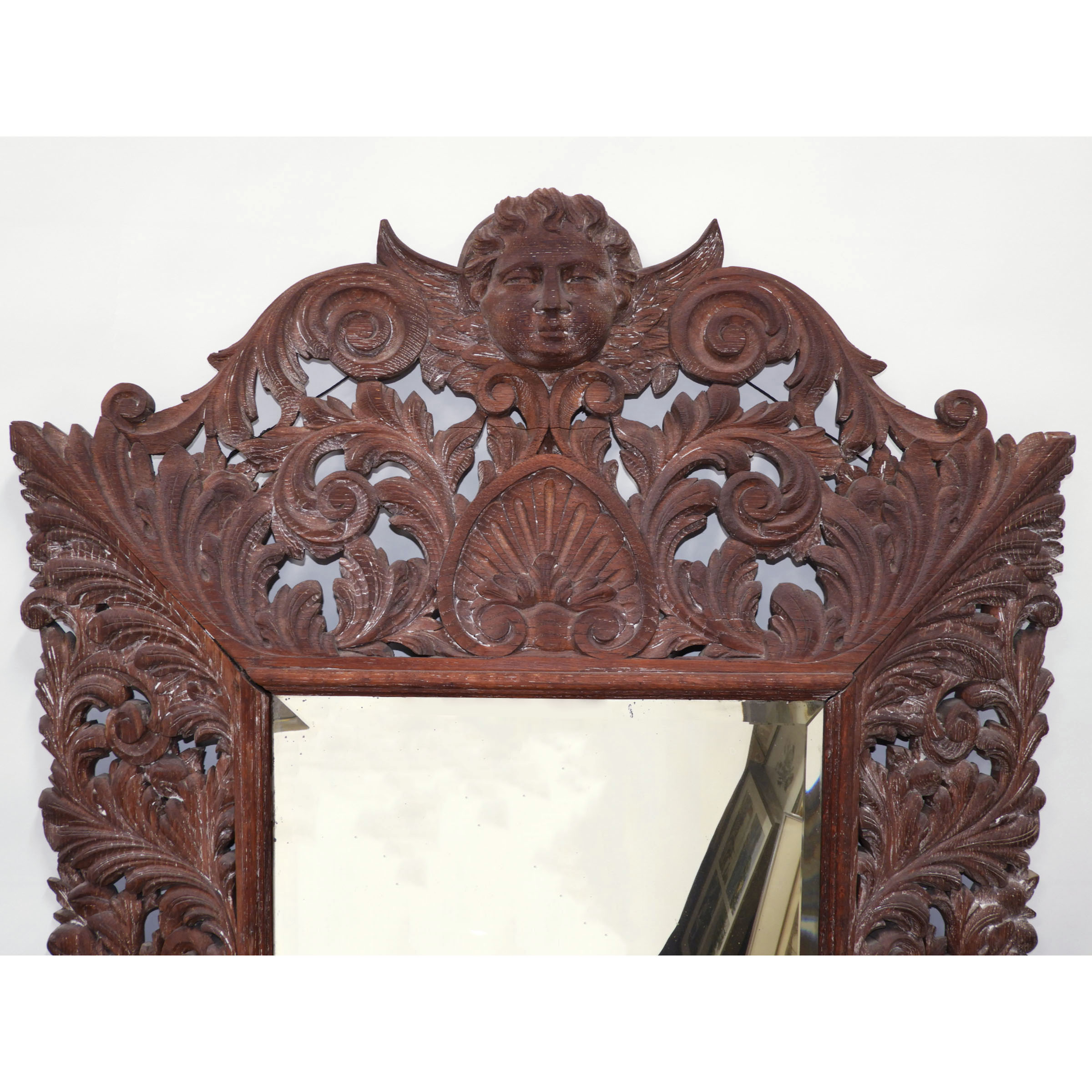 Continental Carved Oak Cushion Mirror, 19th century