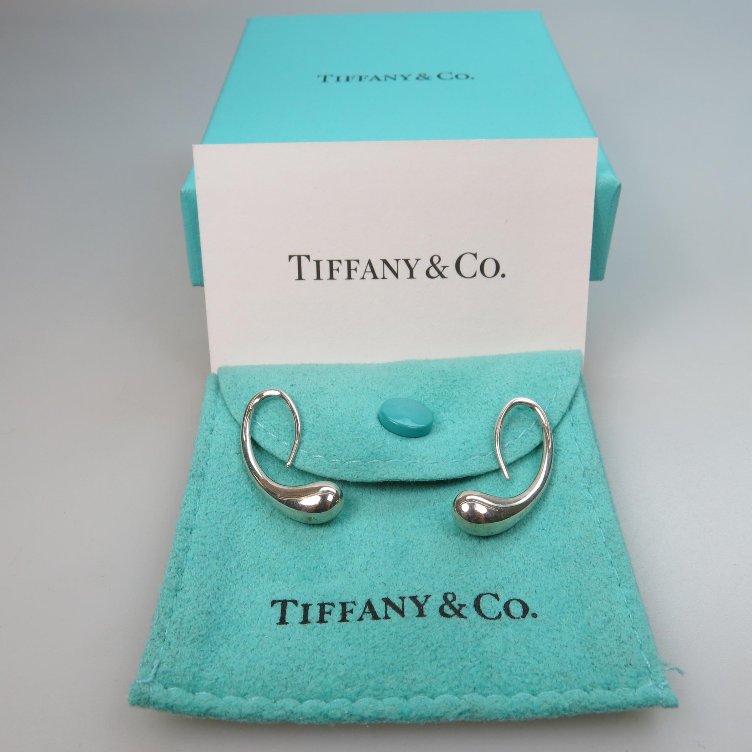 Pair Of Tiffany & Co. Elsa Peretti Sterling Silver 'Teardrop' Earrings