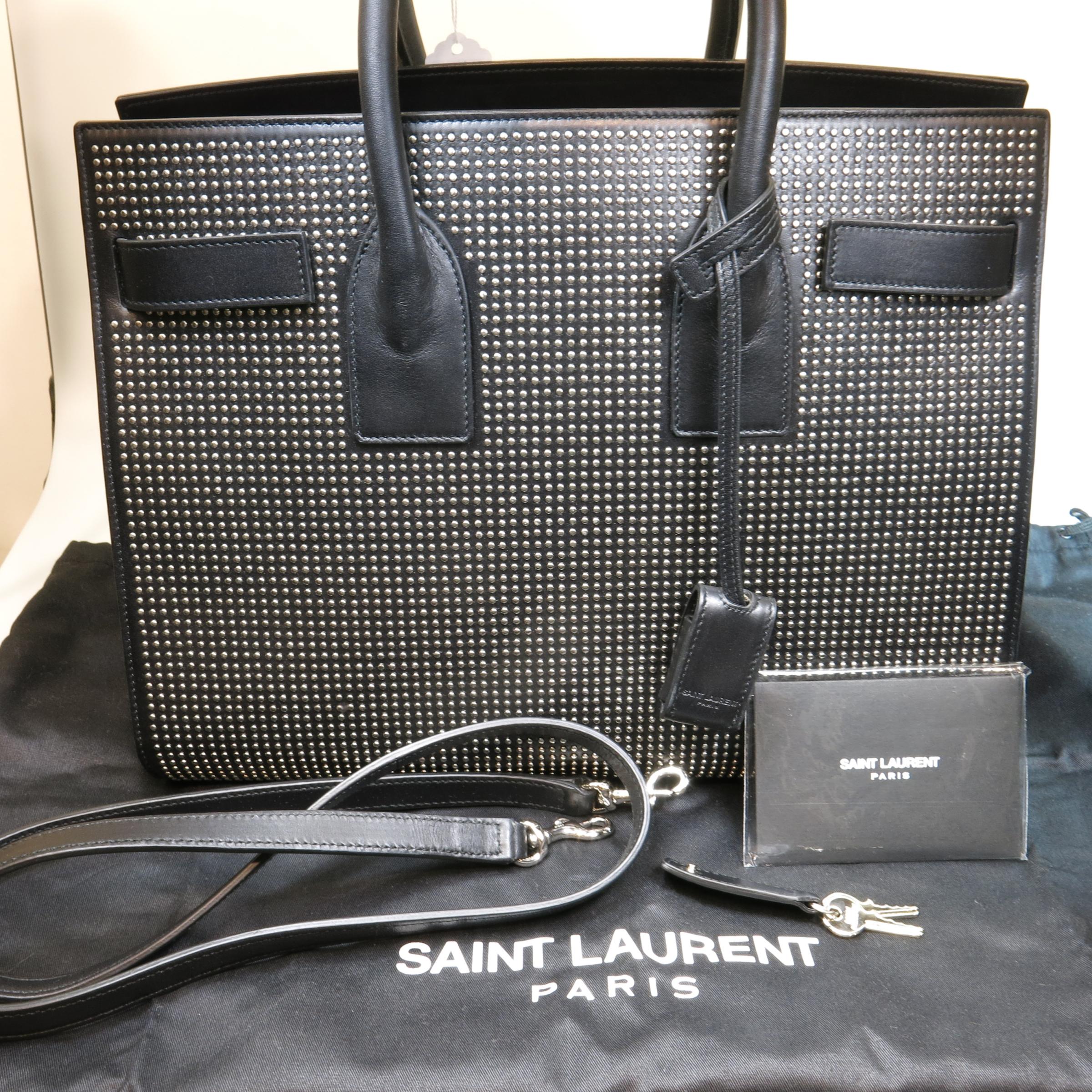 Saint Laurent Sac De Jour Studded Black Leather Bag