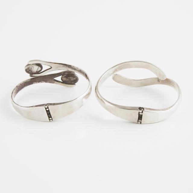 Two Mexican Sterling Silver Crossover Hinged Cuffs
