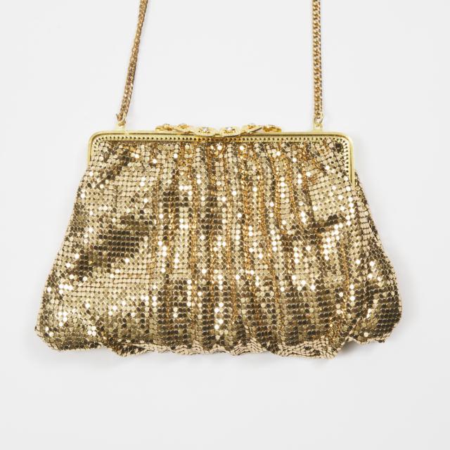 Whiting And Davis Gold Tone Metal Mesh Evening Purse