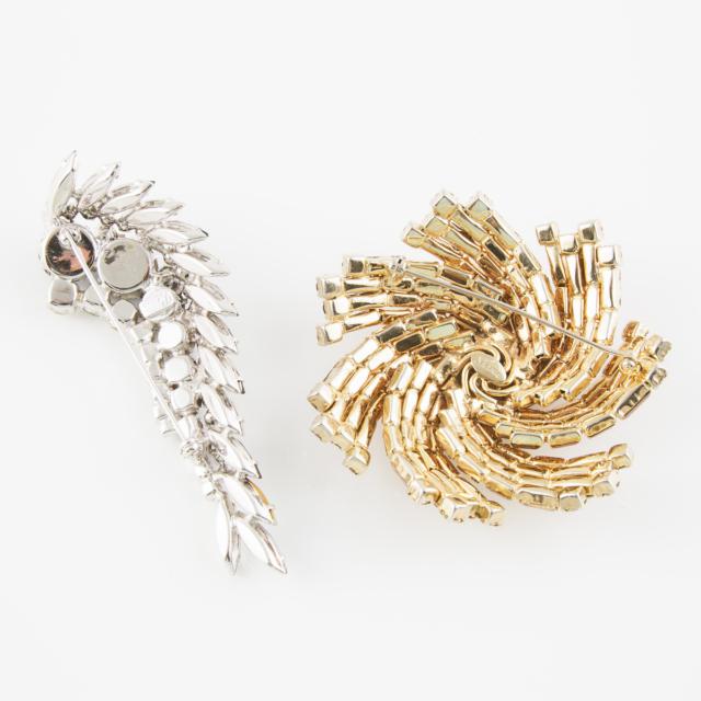 2 Sherman Silver-Tone And Gold-Tone Metal Brooches