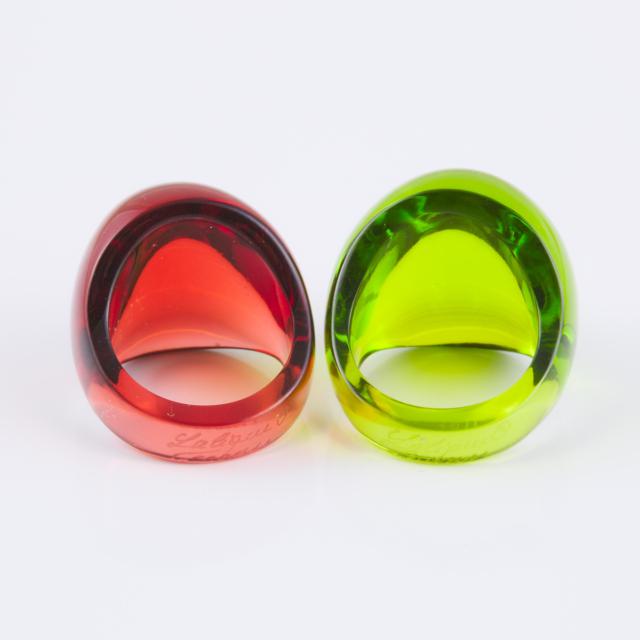 2 Lalique 'Cabochon' Crystal Rings 