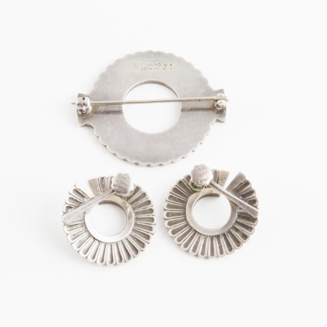 Georg Jensen Danish Sterling Silver Pin And Pair Of Screw-Back Earrings