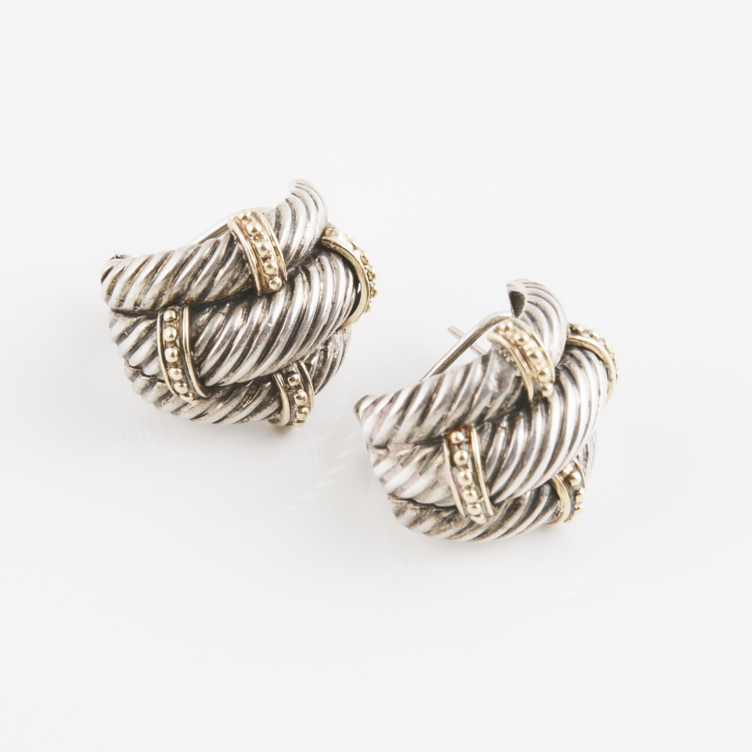 Pair Of John Hardy Sterling Silver And 14k Yellow Gold Earrings