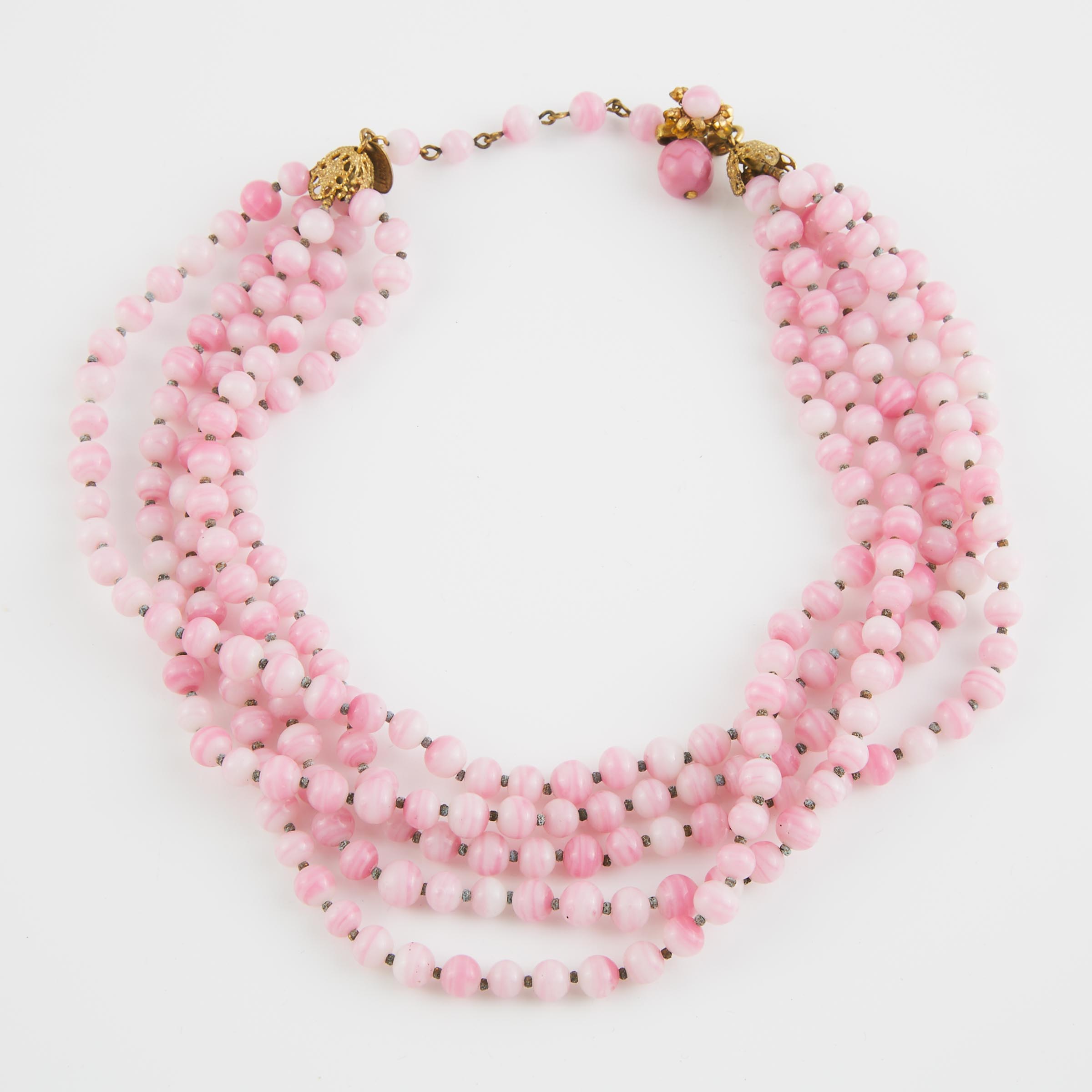 Miriam Haskell Brass And Multi-Strand Glass Bead Necklace
