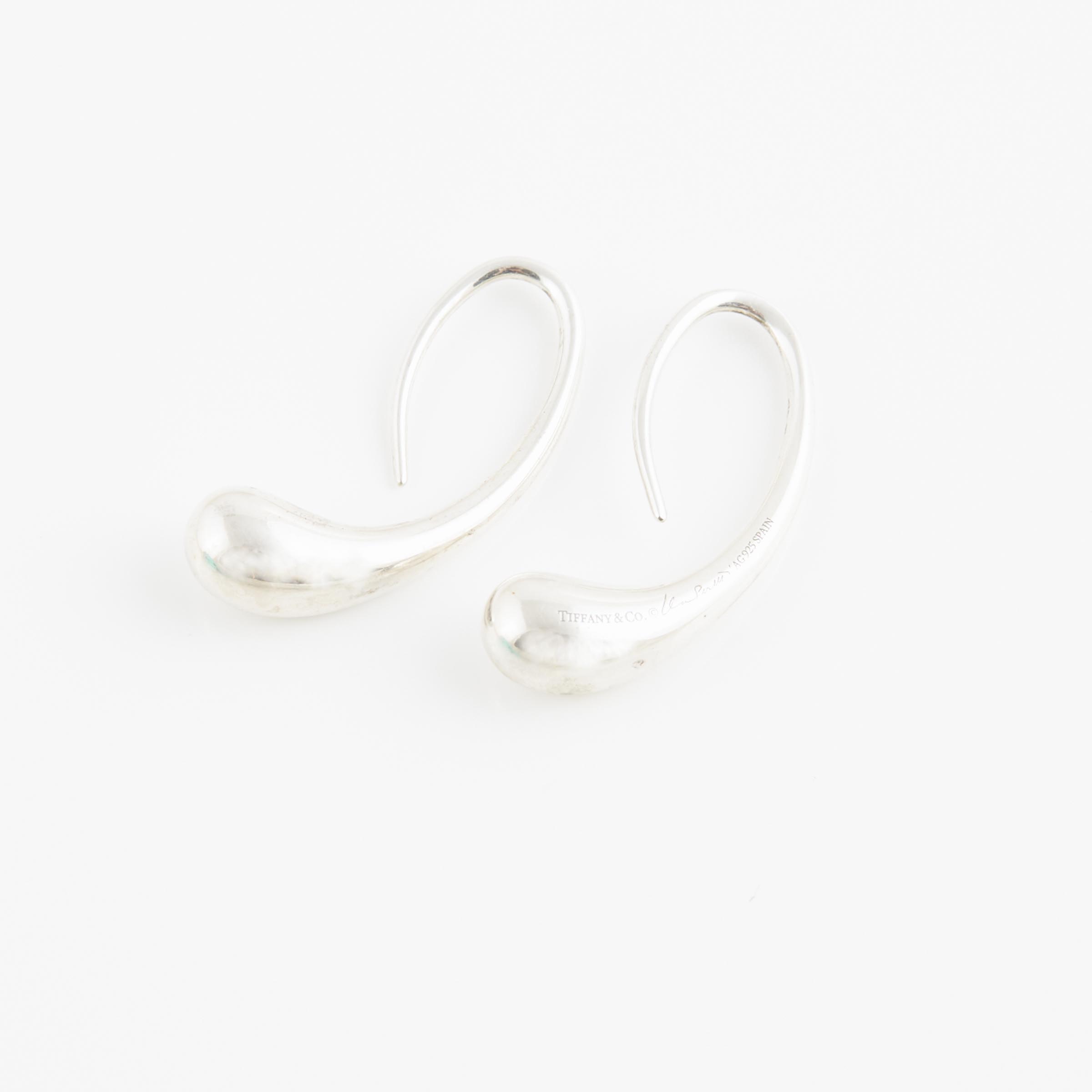 Pair Of Tiffany & Co. Elsa Peretti Sterling Silver 'Teardrop' Earrings