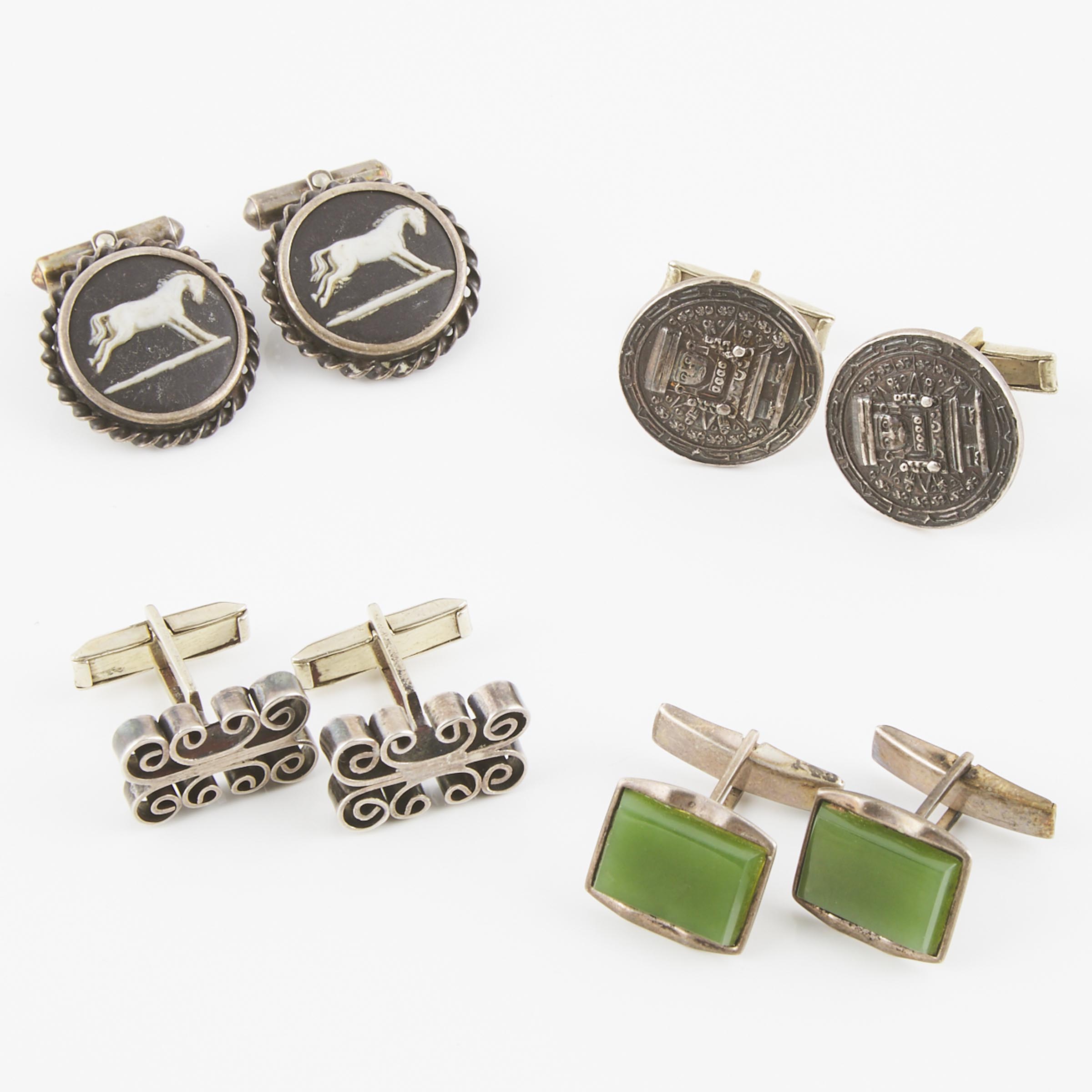 4 x Pairs Of Various Silver Cufflinks 