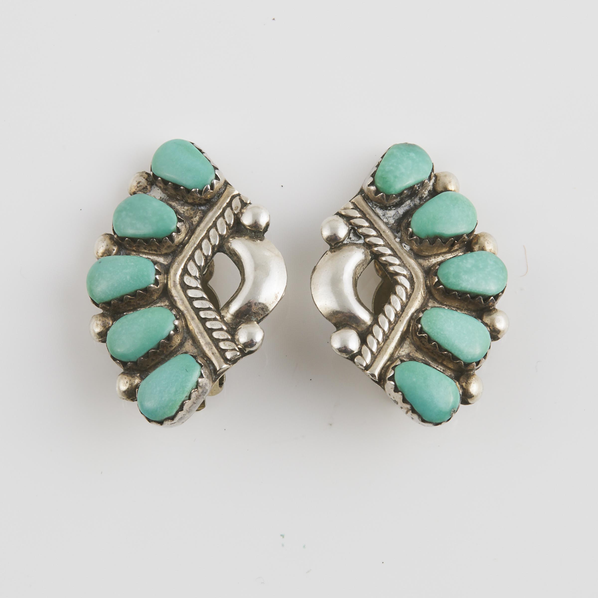 Pair Of Navajo Sterling Silver Clip-Back Earrings