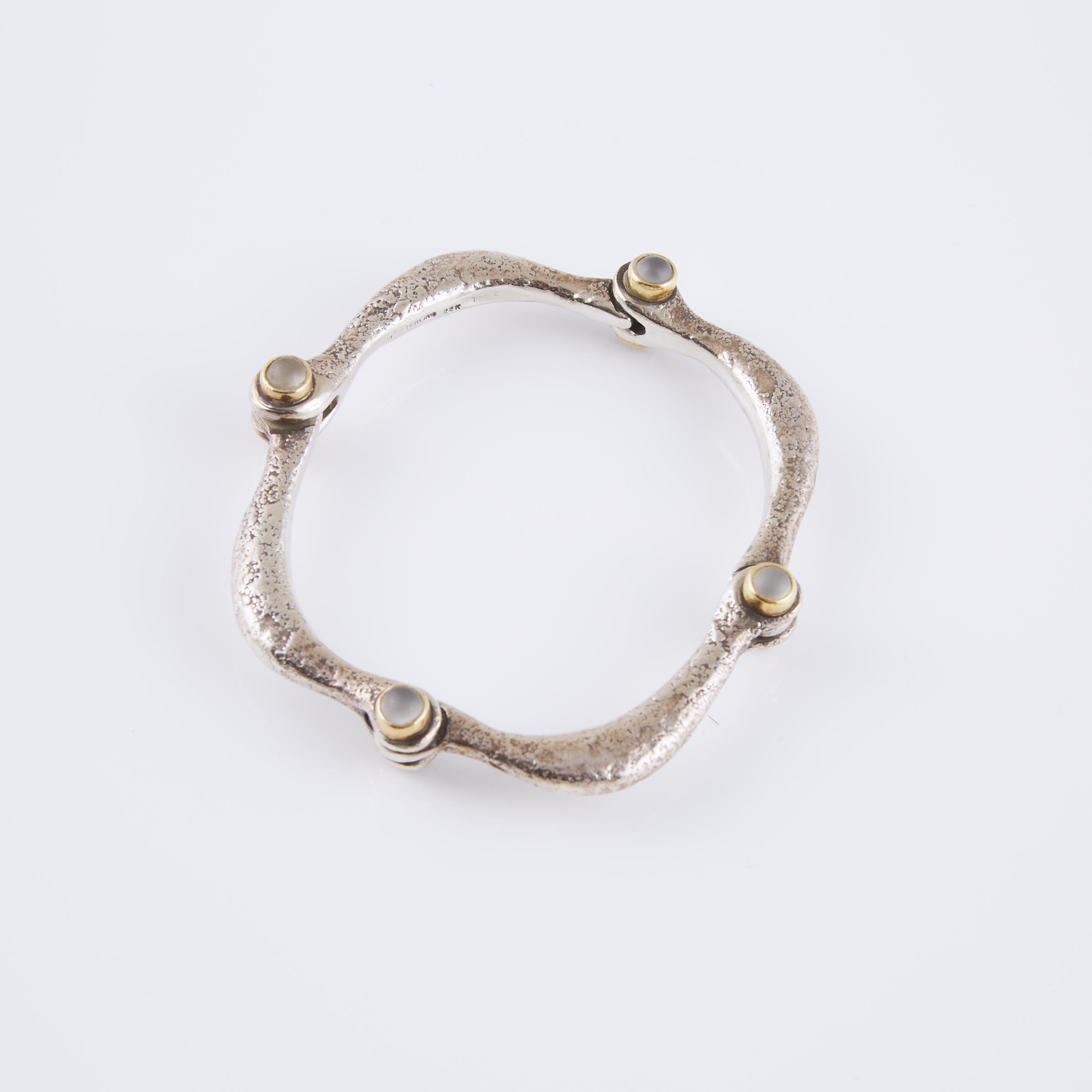 Sterling Silver And 22k Yellow Gold Hinged Bracelet