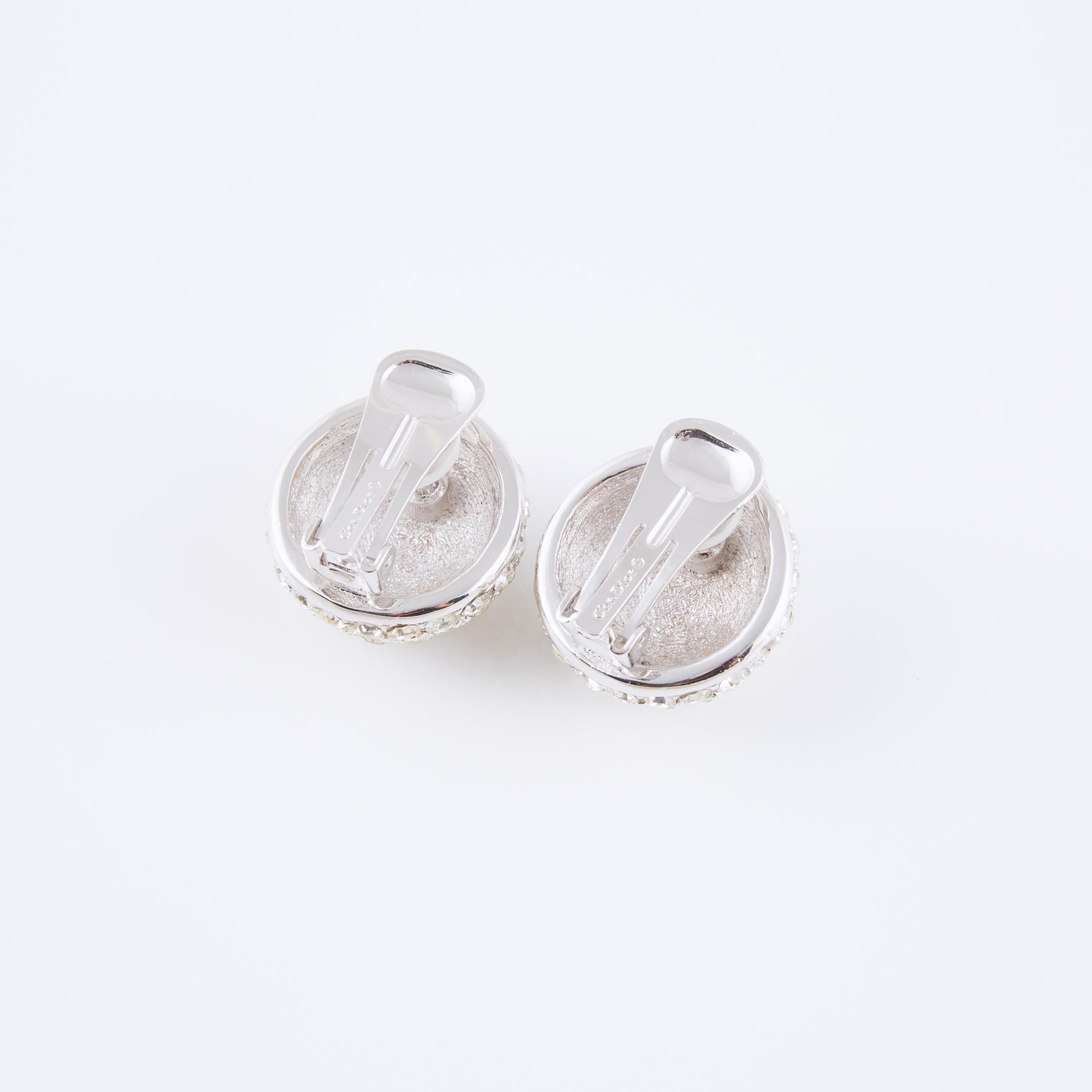 Pair Of Christian Dior Silver Tone Metal Clip-Back Earrings