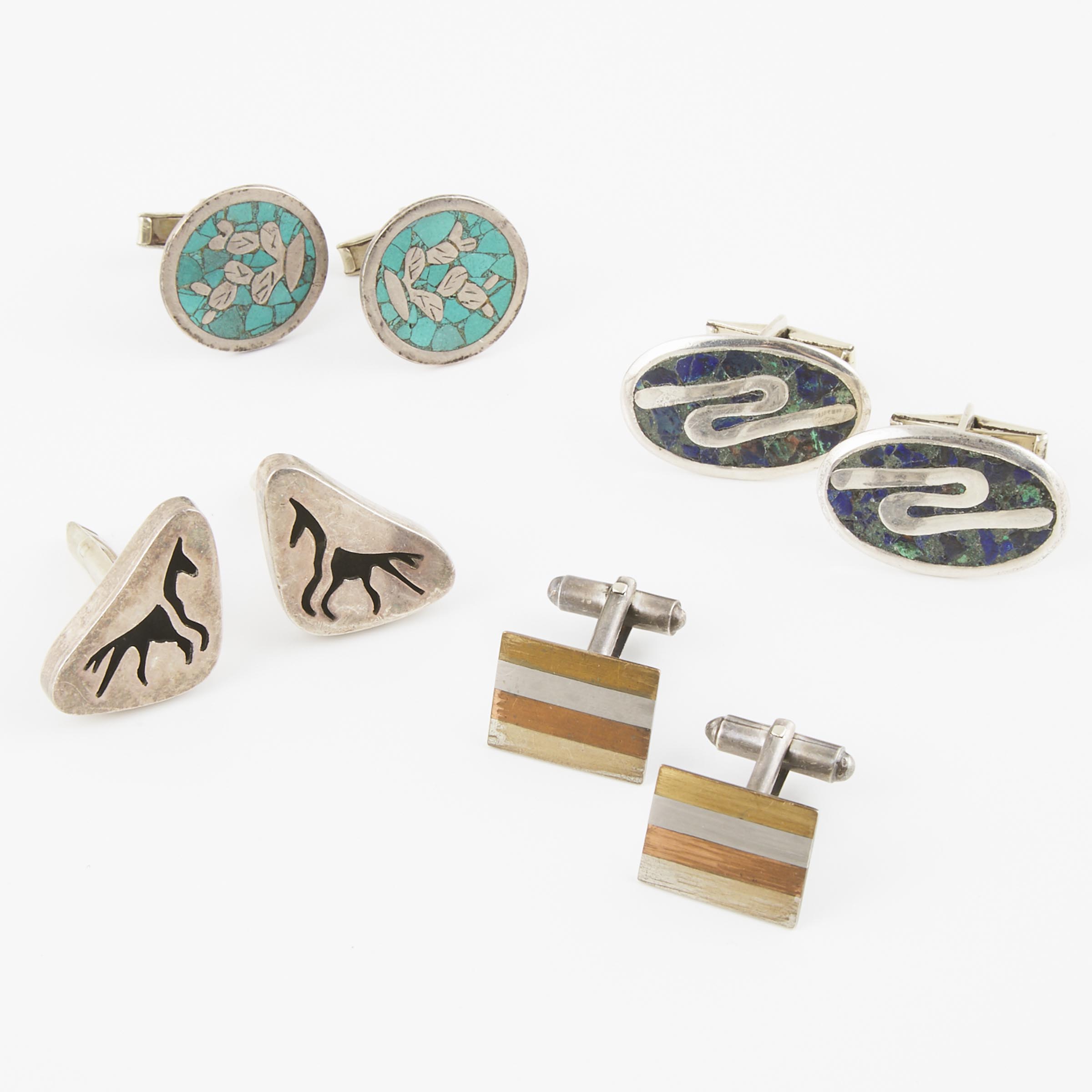 4 x Pairs Of Mexican Silver Cufflinks