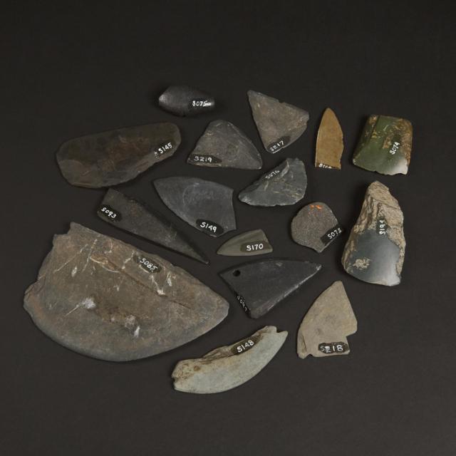 Sixteen Stone Edged Tools, Inupiat, Shismaref, and Sitaisaq (Brevig Mission), Pre-1900