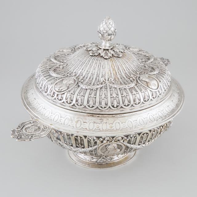 German Silver Large Two-Handled Tureen and Cover, probably Hanau, c.1900
