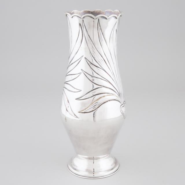 South American Silver Large Vase, 20th century