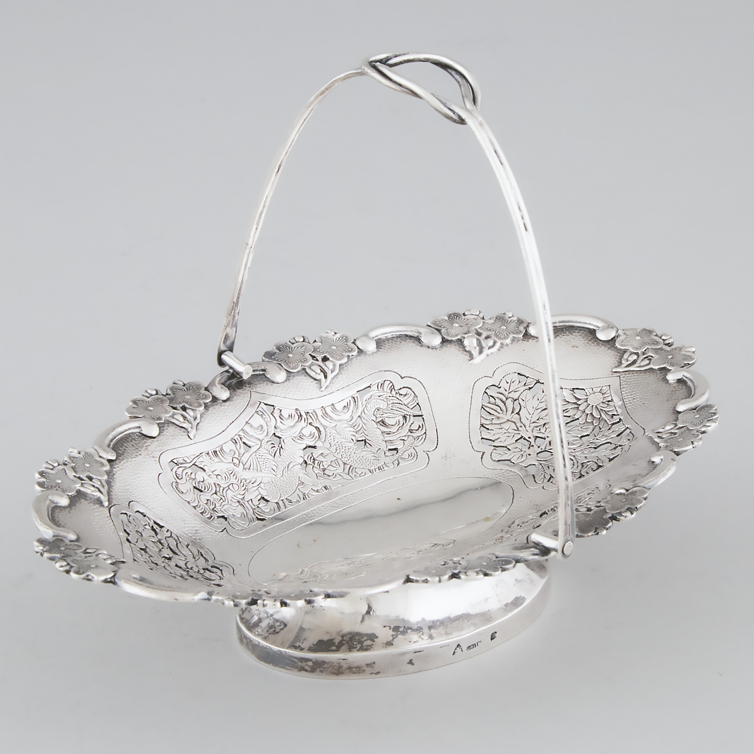 Chinese Export Silver Oval Basket, early 20th century