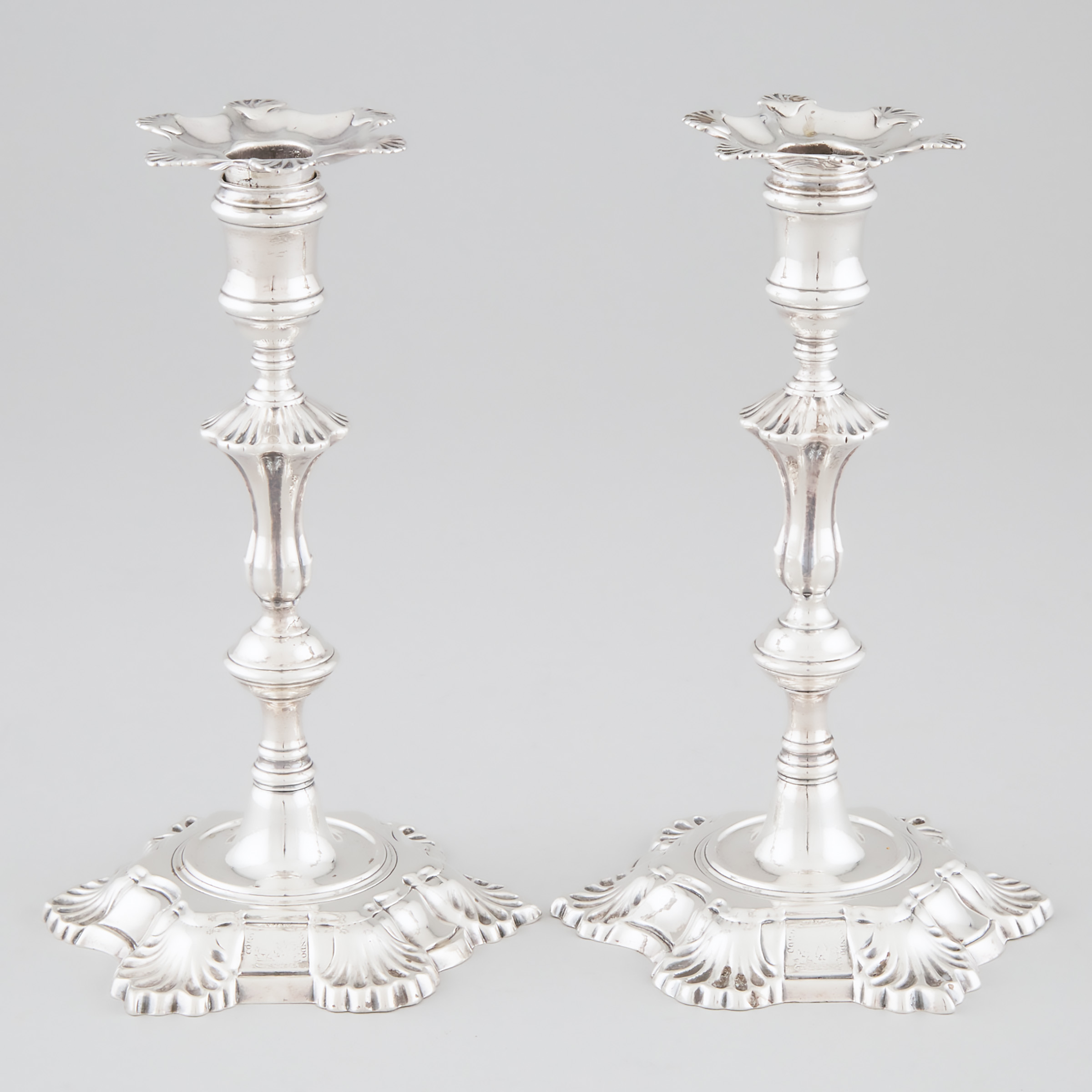 Pair of George II Scottish Silver Table Candlesticks, William Davie, Edinburgh, 1756