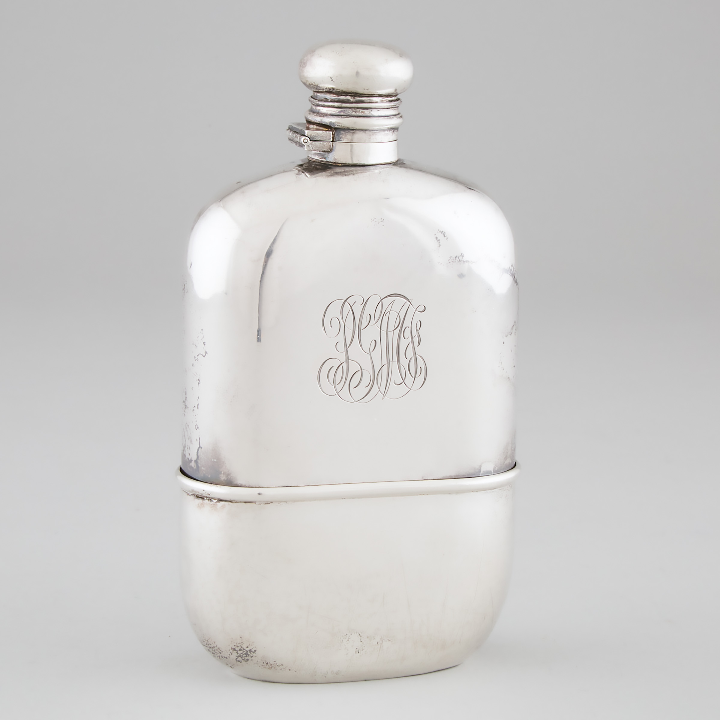American Silver and Glass Spirit Flask, J.E. Caldwell & Co, Philadelphia, Pa., early 20th century