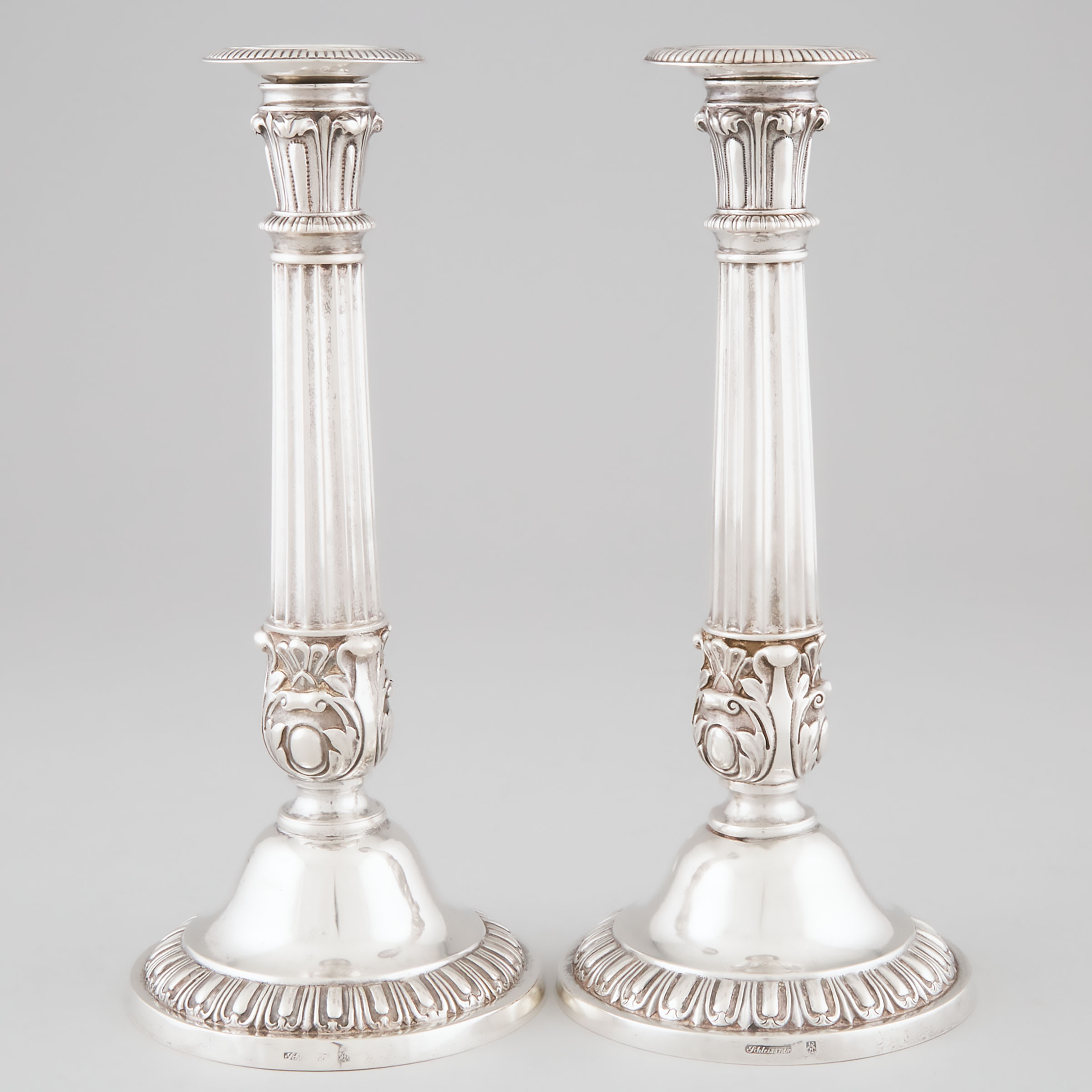 Pair of German Silver Table Candlesticks, 19th century