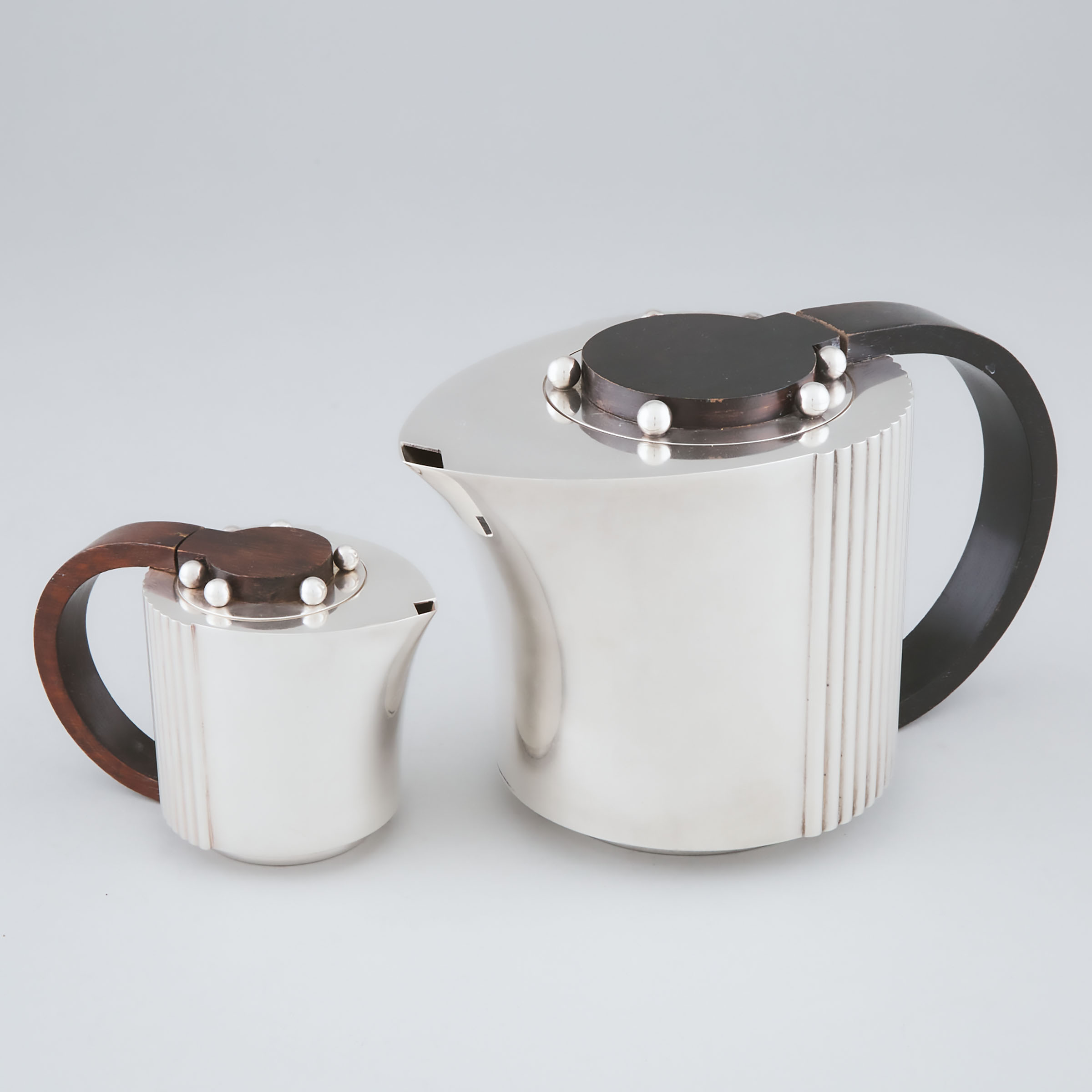 French Silver Plated 'Etchea' Teapot and Covered Cream Jug, Jean Puiforcat, 20th century
