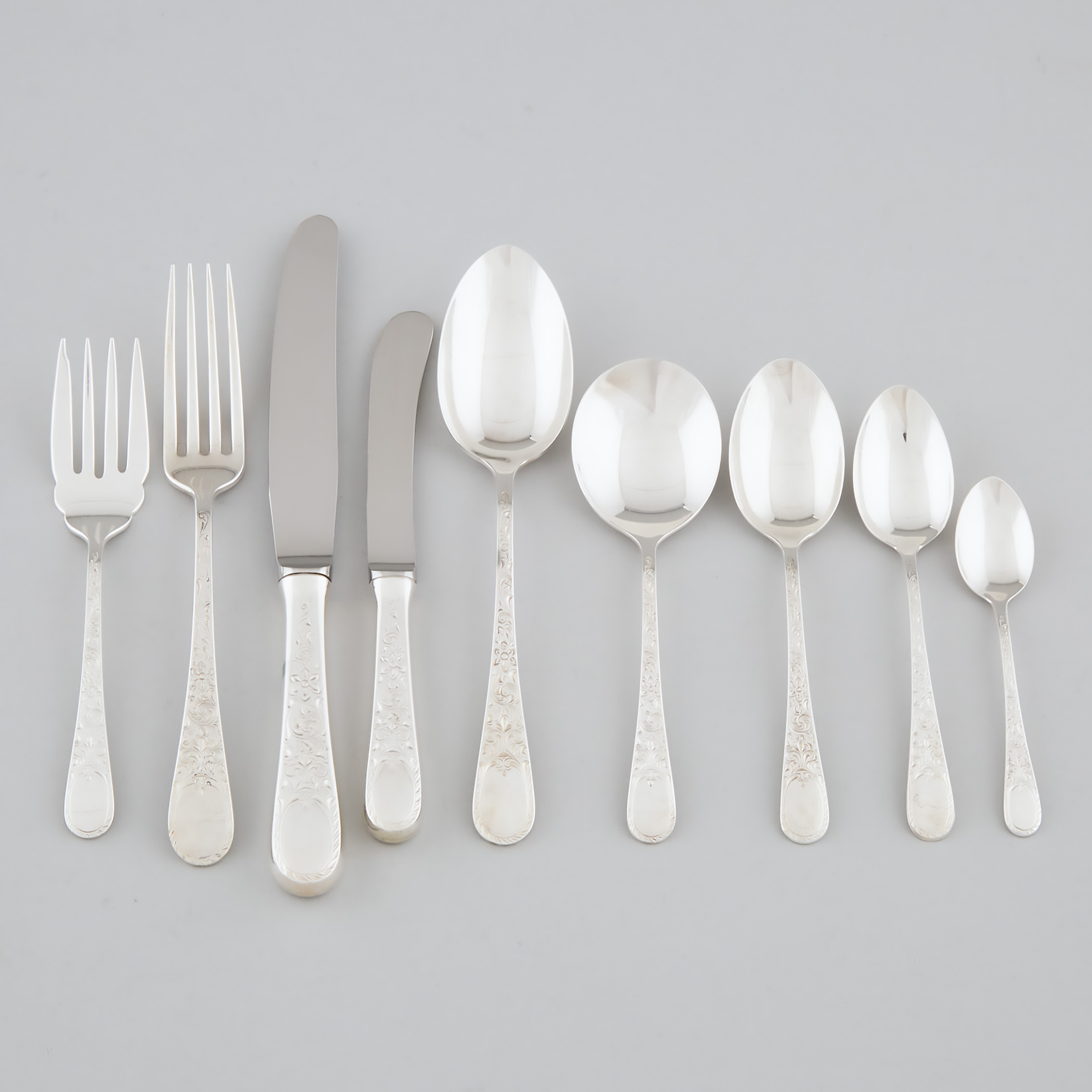 Canadian Silver ‘London Engraved’ Pattern Flatware Service, Henry Birks & Sons, Montreal, Que, 20th century