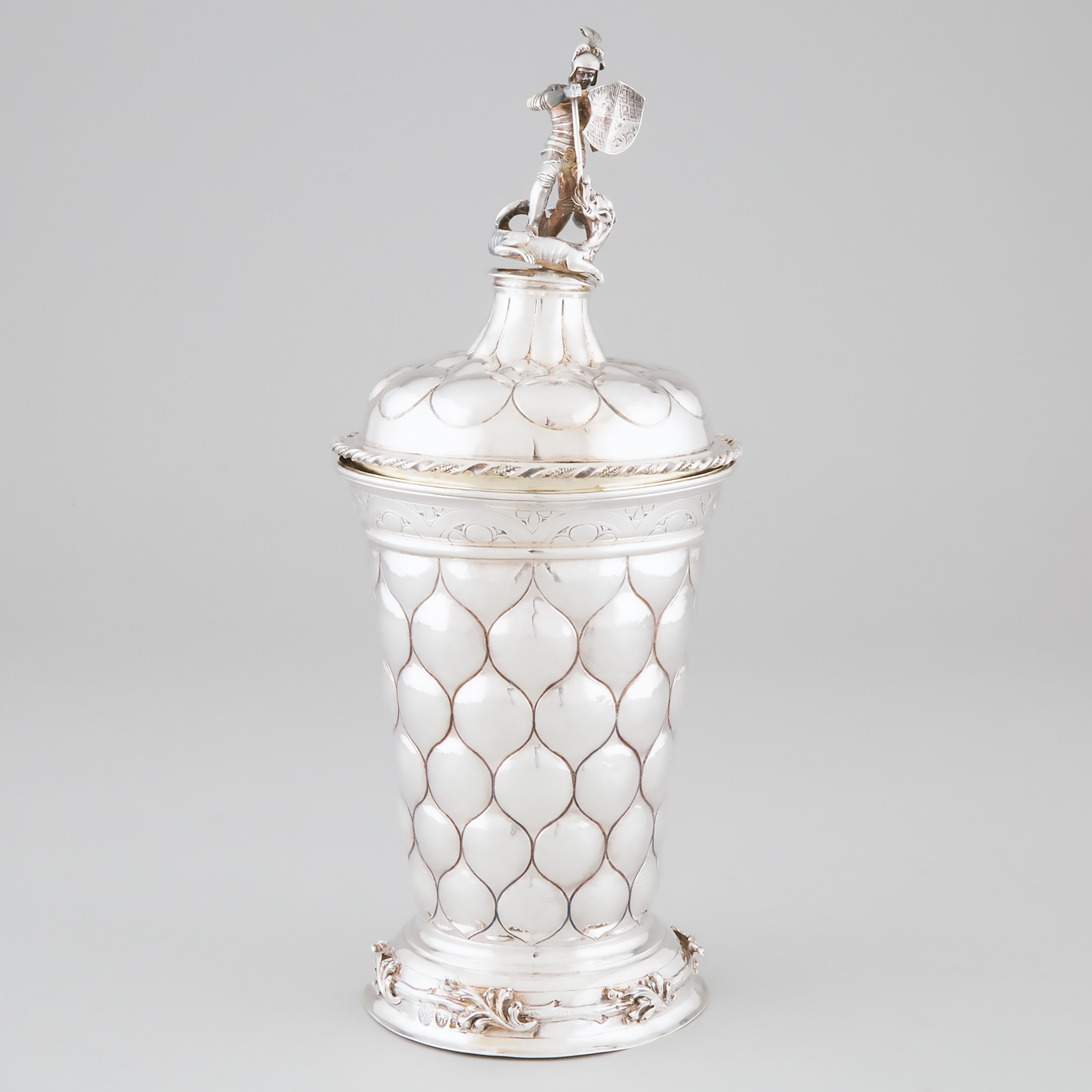 German Silver Large Beaker Vase and Cover, B. Neresheimer & Söhne, Hanau, c.1900