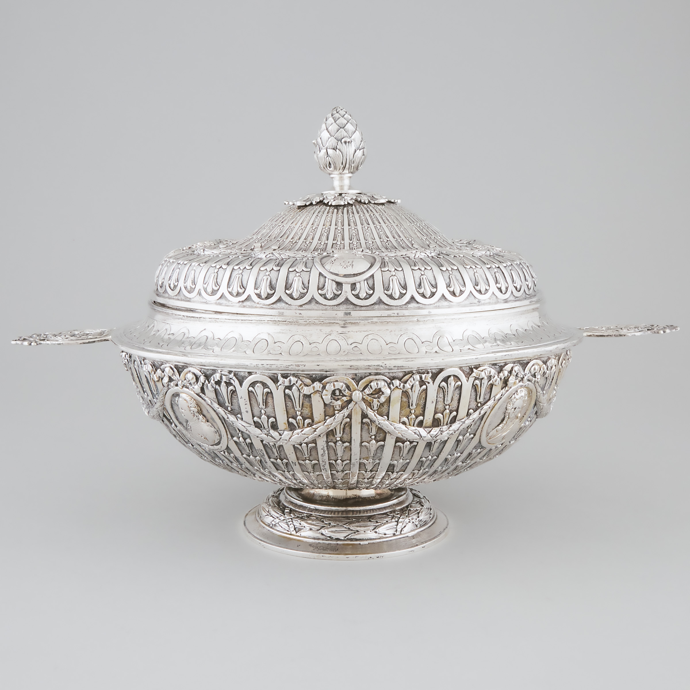 German Silver Large Two-Handled Tureen and Cover, probably Hanau, c.1900