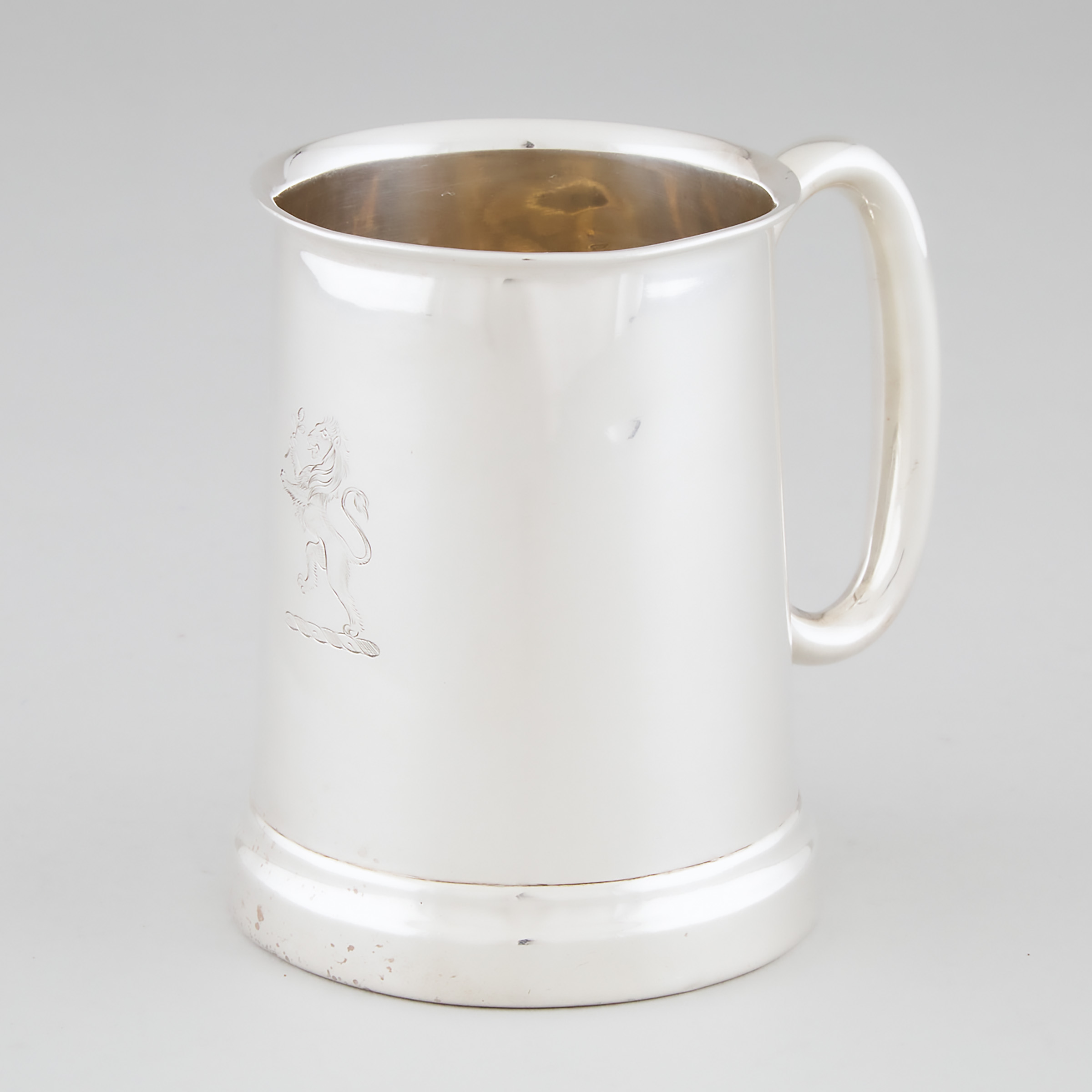 English Silver Glass-Bottomed Pint Mug, Sydney Hall & Co. (probably), Sheffield, 1932