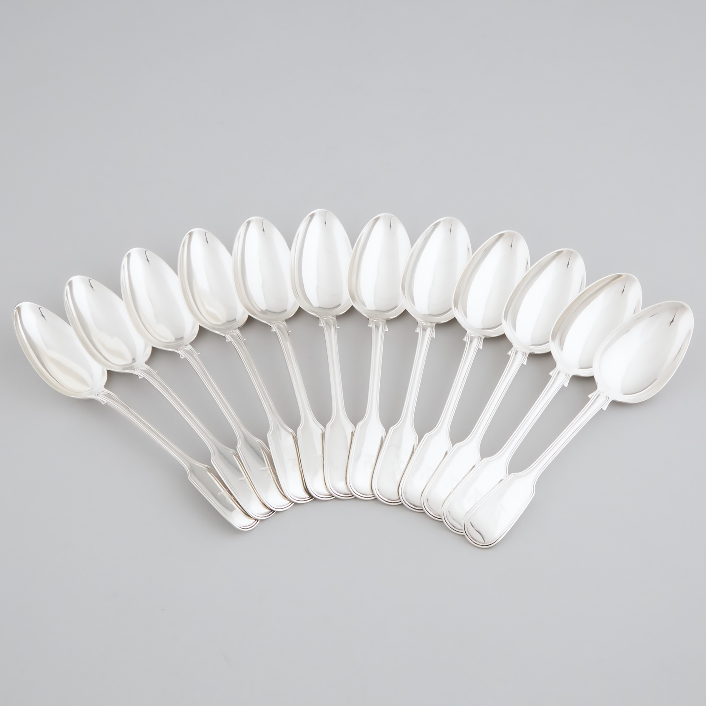 Twelve Victorian Silver Fiddle and Thread Pattern Table Spoons, Elizabeth Eaton, London, 1846