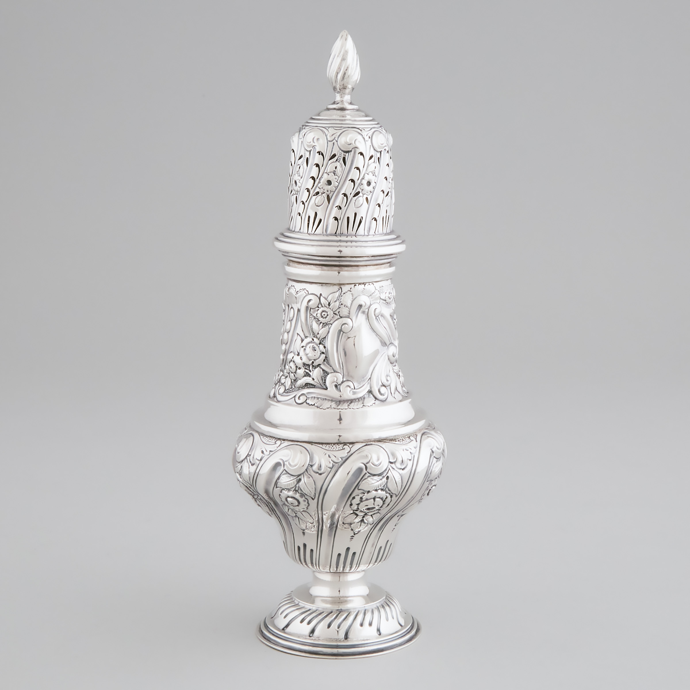 Large Edwardian Silver Baluster Sugar Caster, George Nathan & Ridley Hayes, Chester, 1906